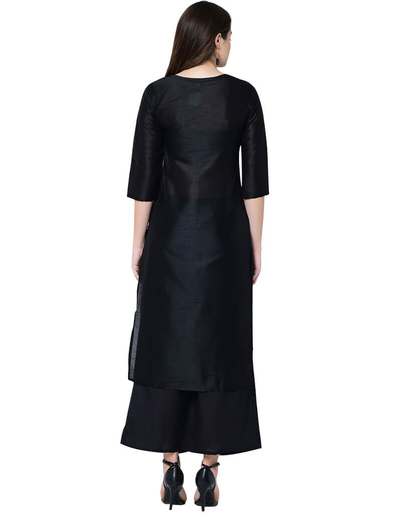 Black Poly Silk Palazzo Suit for Women - Elegant & Comfortable Wide Leg Pants Set for Casual Wear, Office & Party Outfits