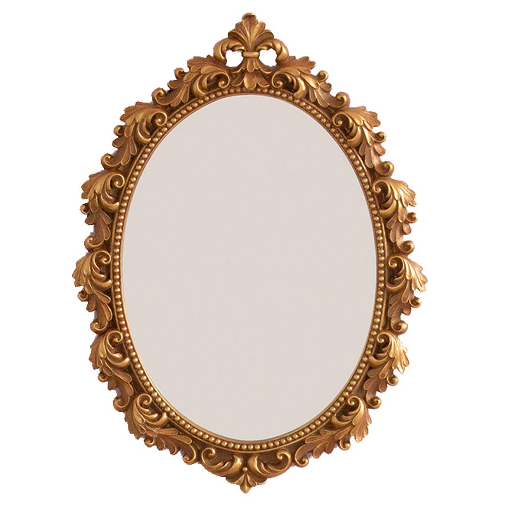 Vintage Gold Oval Wall-Mounted Mirror - 8.26 x 11 Inch Decorative Makeup Mirror with Lace Design for Bathroom, Bedroom & Vanity Decor