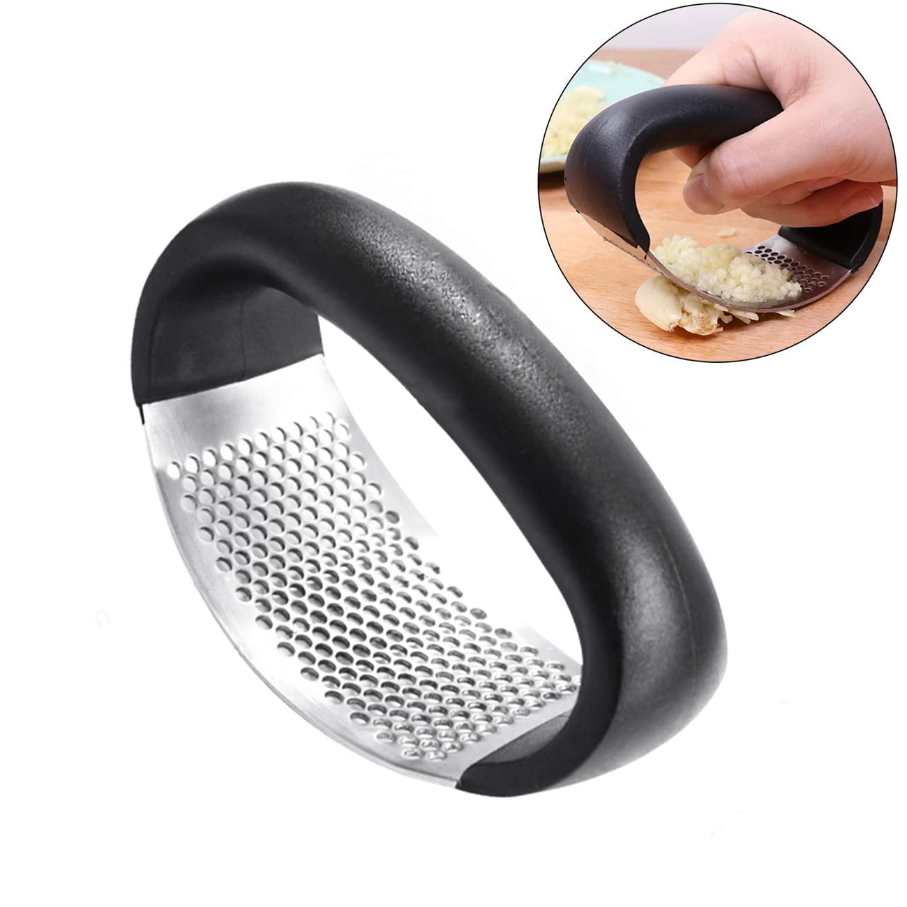 Premium Stainless Steel Garlic Press Rocker - Heavy Duty Garlic & Ginger Crusher, Mincer & Squeezer - Ergonomic Kitchen Gadget for Cooking, Baking & Meal Prep - YIKUER