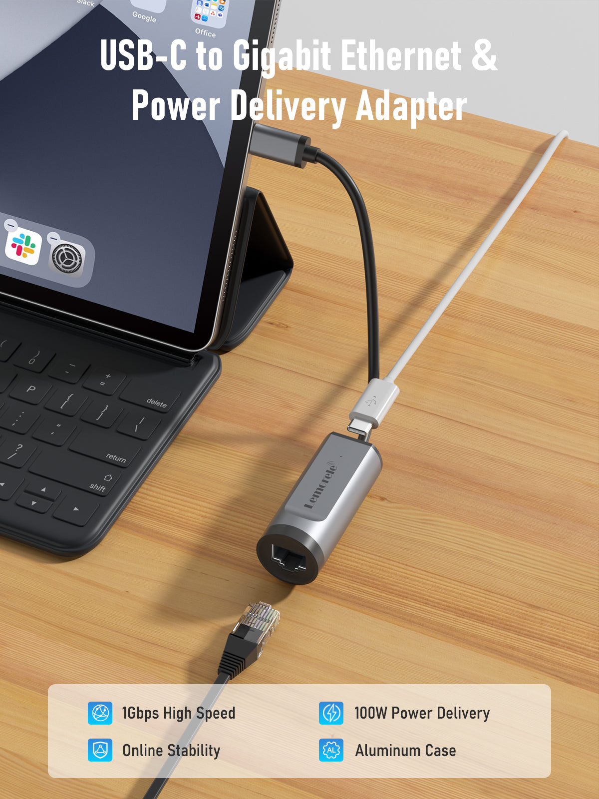 Lemorele USB C to Ethernet Adapter with Power Delivery Charging - High-Speed Gigabit LAN Port for MacBook Pro, iPad Pro, Surface - Perfect for Home Office, Gaming & Video Conferencing