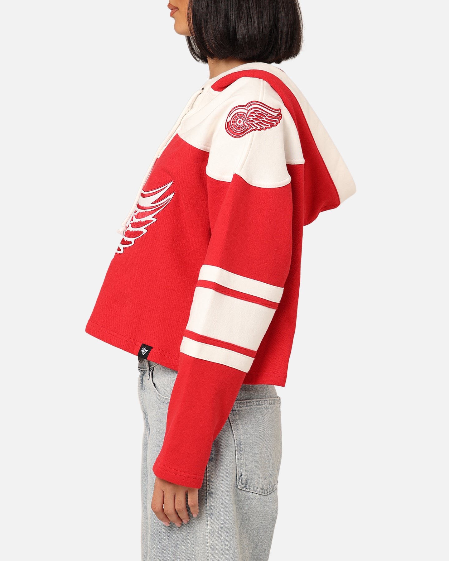 47 Brand Women's Detroit Red Wings Cropped Lace-Up Hoodie - Red | NHL Fan Apparel for Women | Perfect for Game Day & Casual Wear