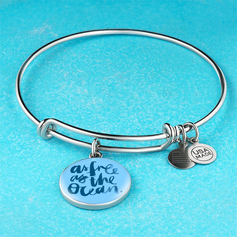 Free As The Ocean Bangle Bracelet - Elegant Adjustable Women's Jewelry for Beach, Vacation & Everyday Wear