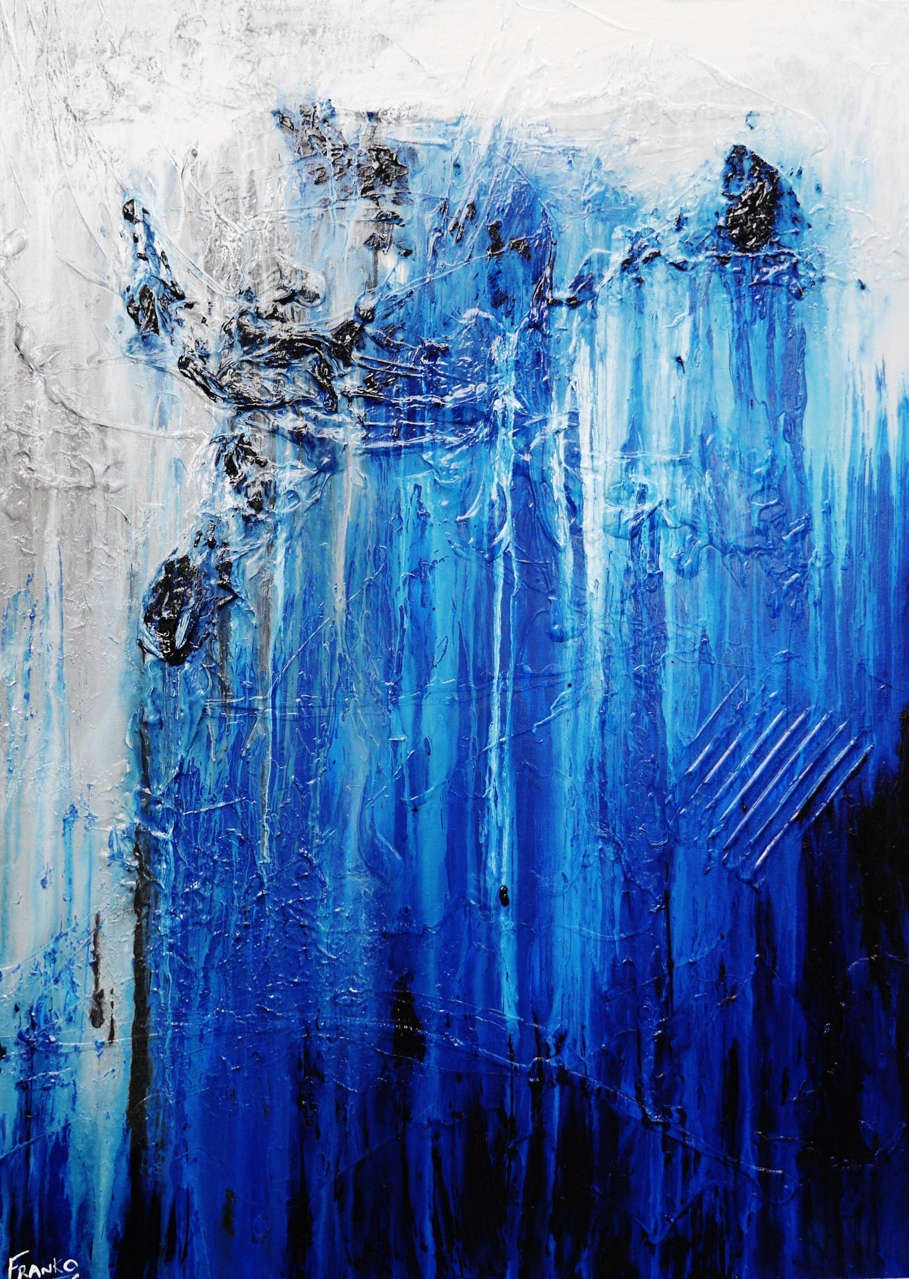 Blue White Grey Textured Abstract Painting - 140cm x 100cm Modern Wall Art for Living Room, Bedroom & Office Decor | Handmade Canvas Artwork