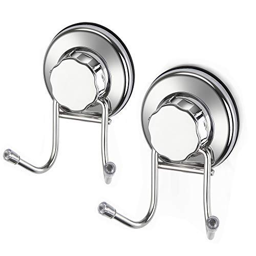 Stainless Steel Suction Cup Hooks - Heavy Duty Damage-Free Hooks for Towels, Robes, Loofahs, Bags & Kitchen Tools - 2 Pack - Perfect for Bathroom, Kitchen & Home Organization