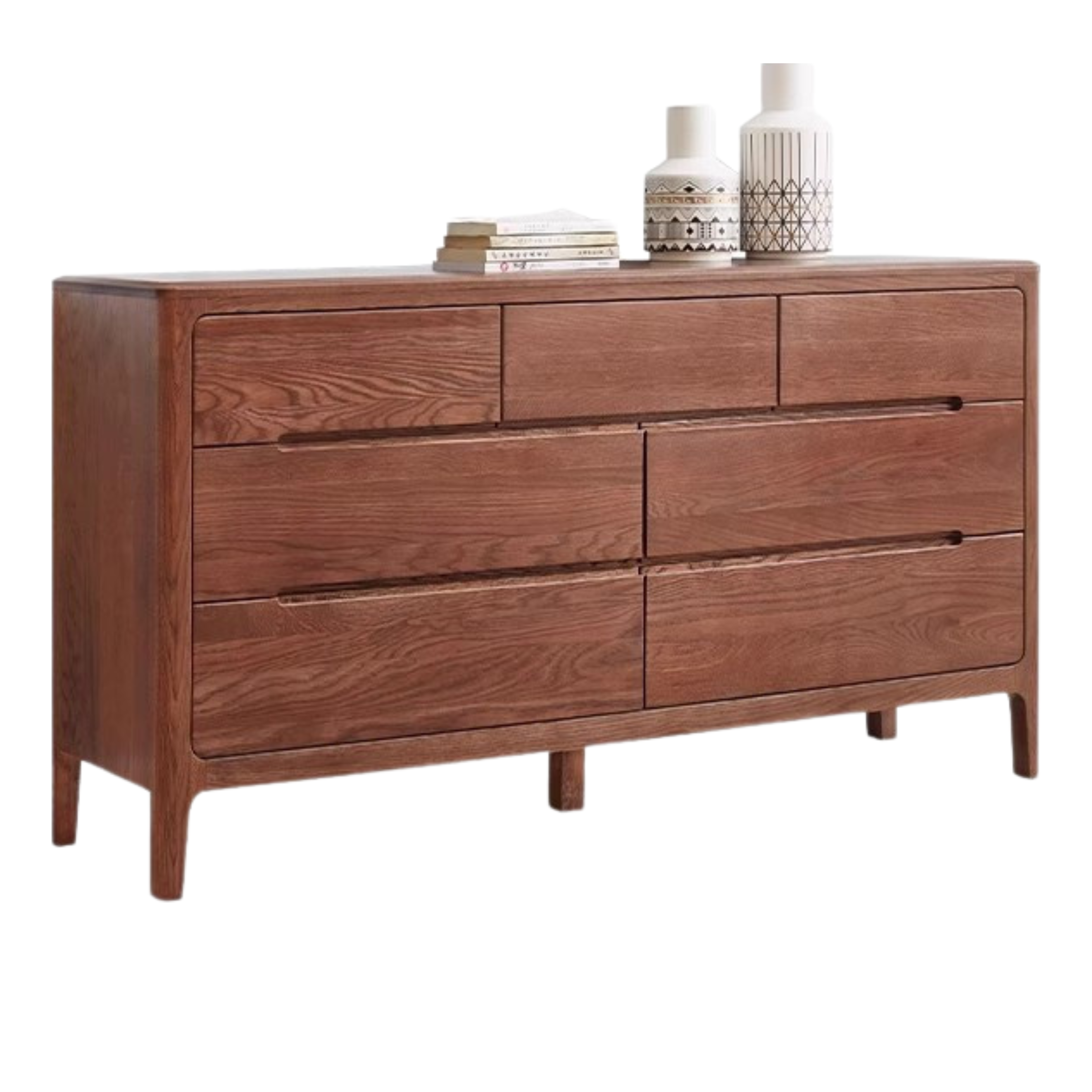 Solid Oak Wood Seattle Wide Chest of Drawers - 6-Drawer Dresser for Bedroom Storage & Organization | Perfect for Home, Office, or Dorm Room Furniture