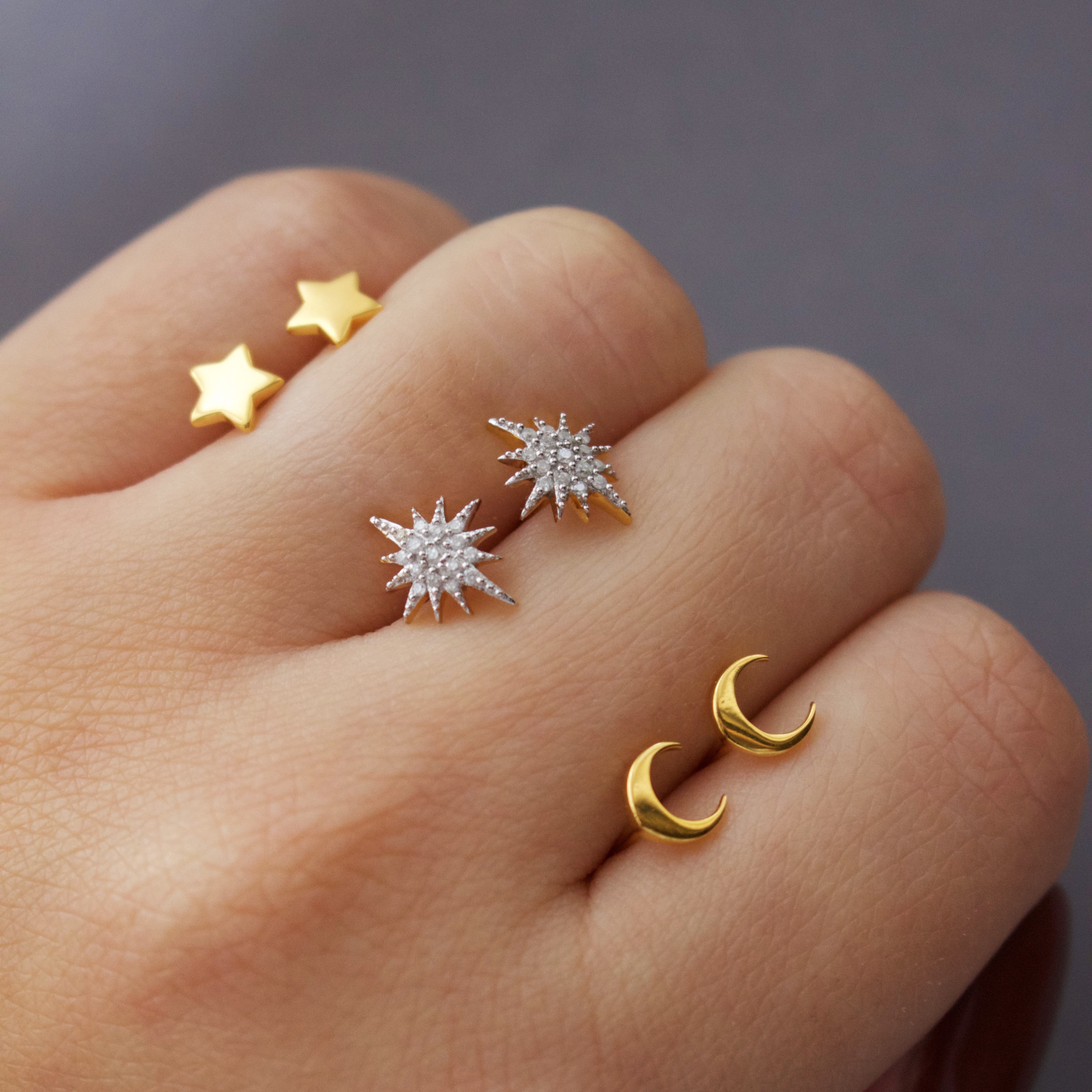 Diamond Starburst Stud Earrings for Women - 14K Gold Plated Cubic Zirconia Earrings - Perfect for Weddings, Parties & Everyday Wear