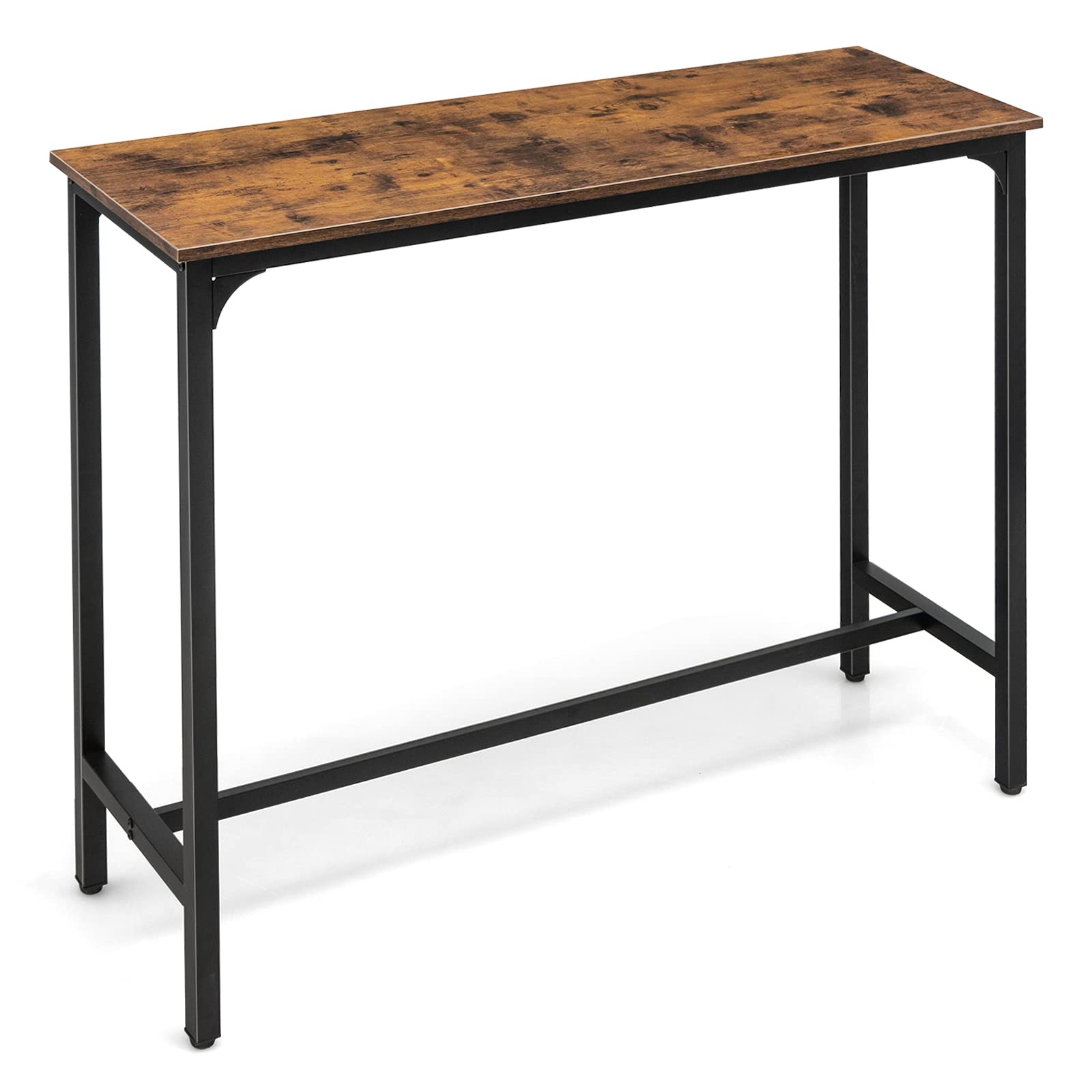 COSTWAY 48 Inch Industrial Bar Table with Steel Frame & Footrest - Rustic Brown Kitchen Dining Table, Narrow Console Table for Entryway, Home & Apartment | Perfect for Small Spaces, Breakfast Nooks & Entertaining Guests