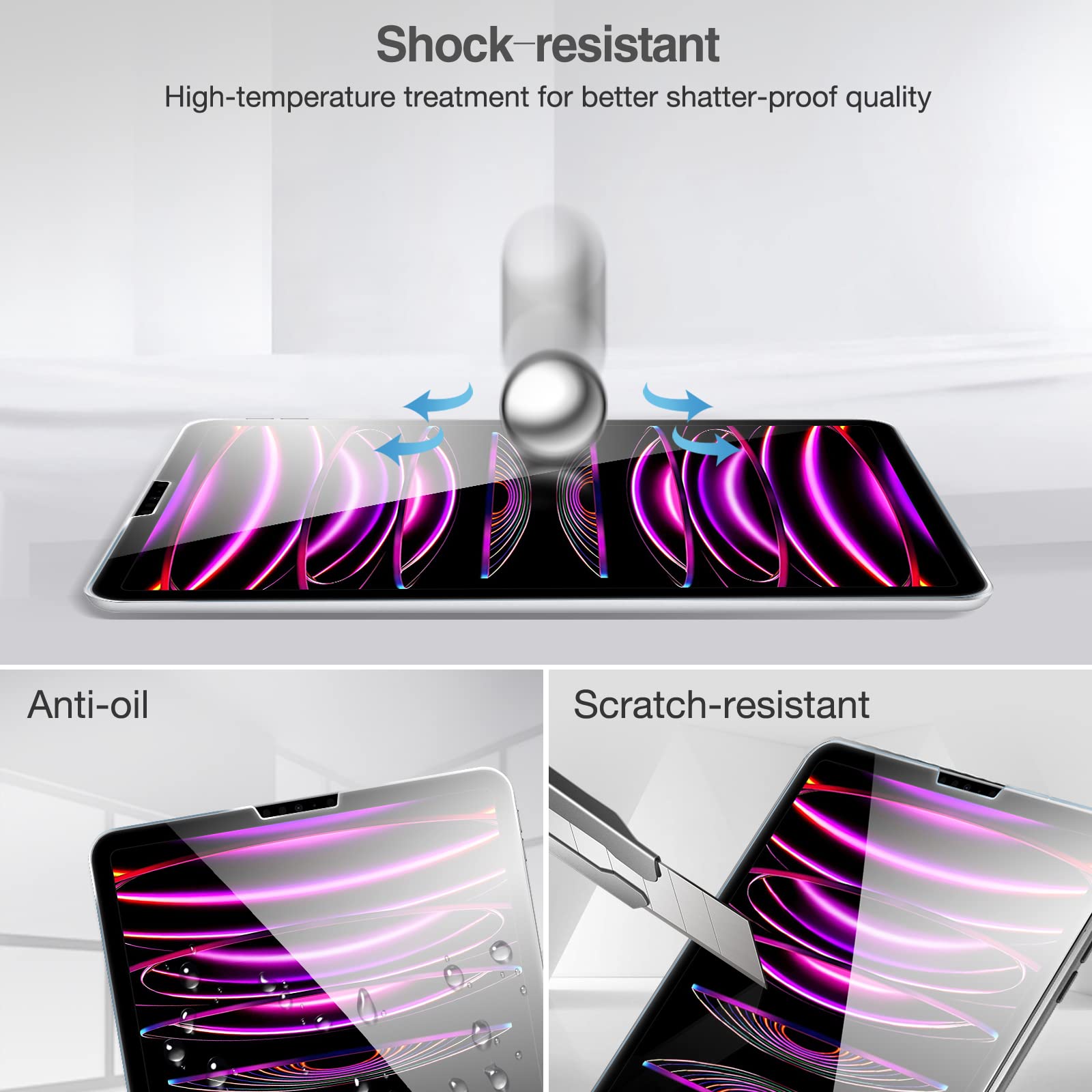 ProCase 2+2 Pack Tempered Glass Screen Protector for iPad Pro 12.9 inch (6th/5th/4th Gen 2022/2021/2020) with Camera Lens Protector - Ultra HD Clear Anti-Scratch Protection - Perfect for Work, Study & Entertainment