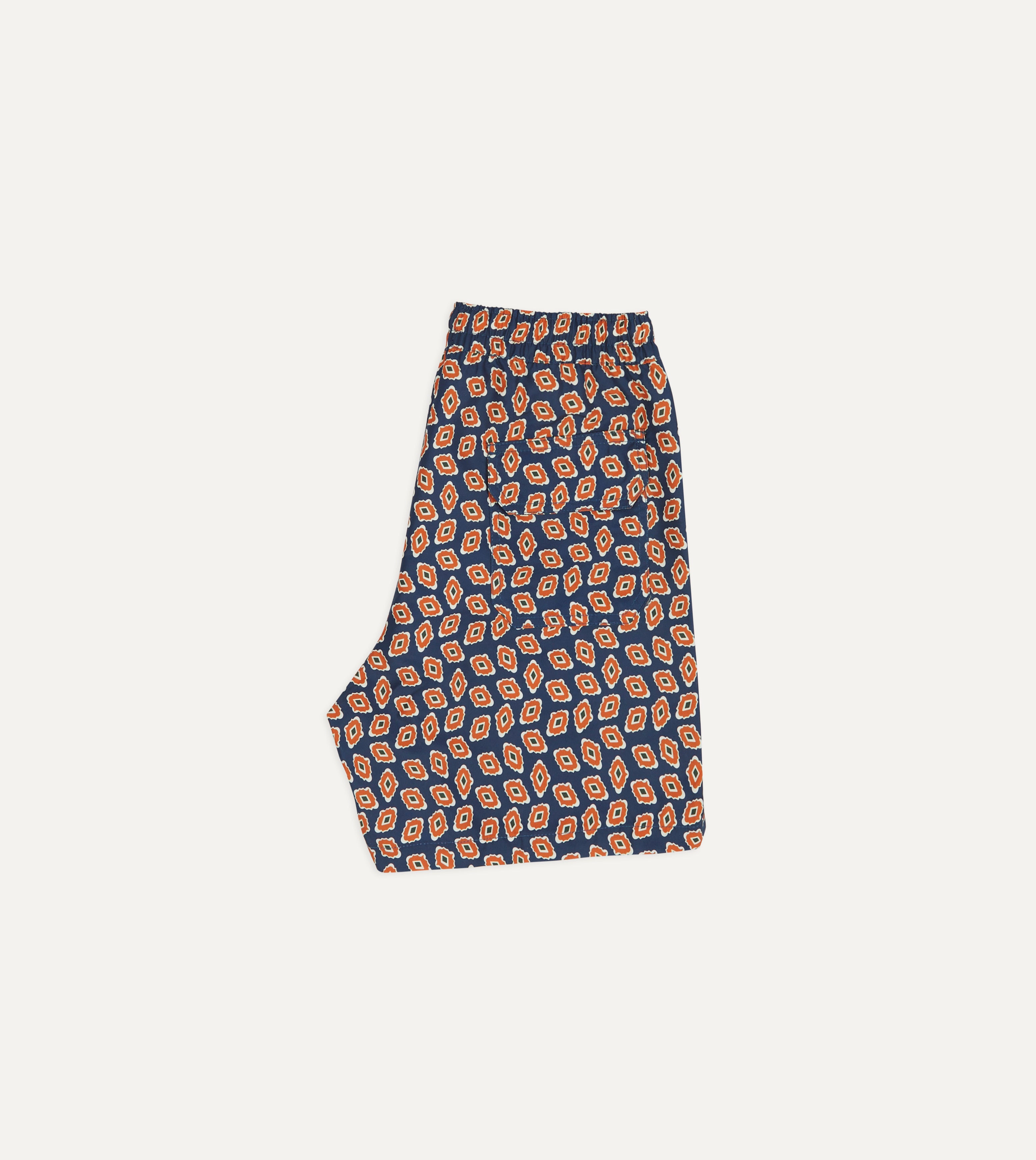 Navy Blue Jumbled Medallion Print Nylon Swim Shorts for Men - Quick Dry Beach Swimwear with Pockets | Perfect for Swimming, Surfing, and Summer Vacation Activities