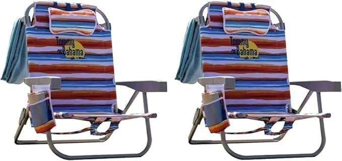 Tommy Bahama 2-Pack Aluminum Beach Backpack Chairs with Tropical Sunset Design - Lightweight, Portable & Durable for Beach, Camping, Picnics & Outdoor Adventures