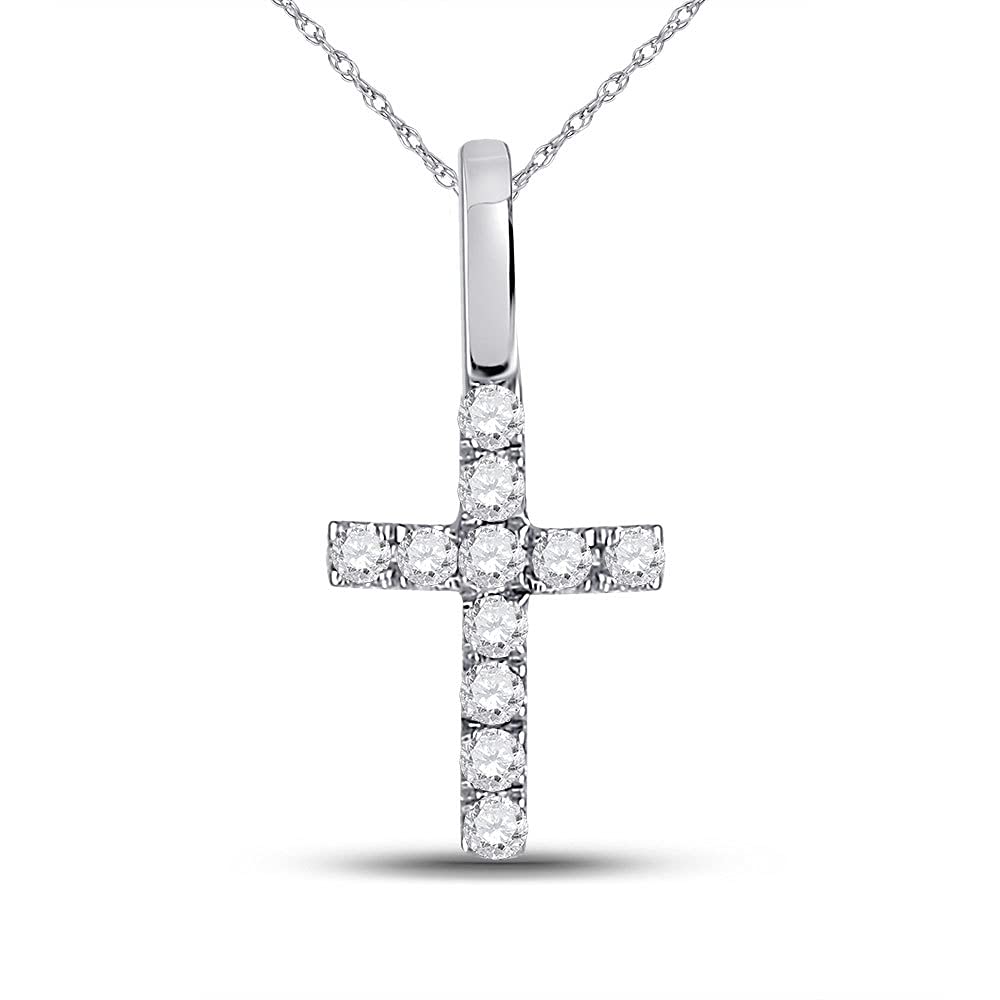 14K White Gold Women's Round Diamond Dainty Cross Pendant Necklace - 1/10 CTTW - Elegant Everyday Jewelry for Gifts, Church & Special Occasions