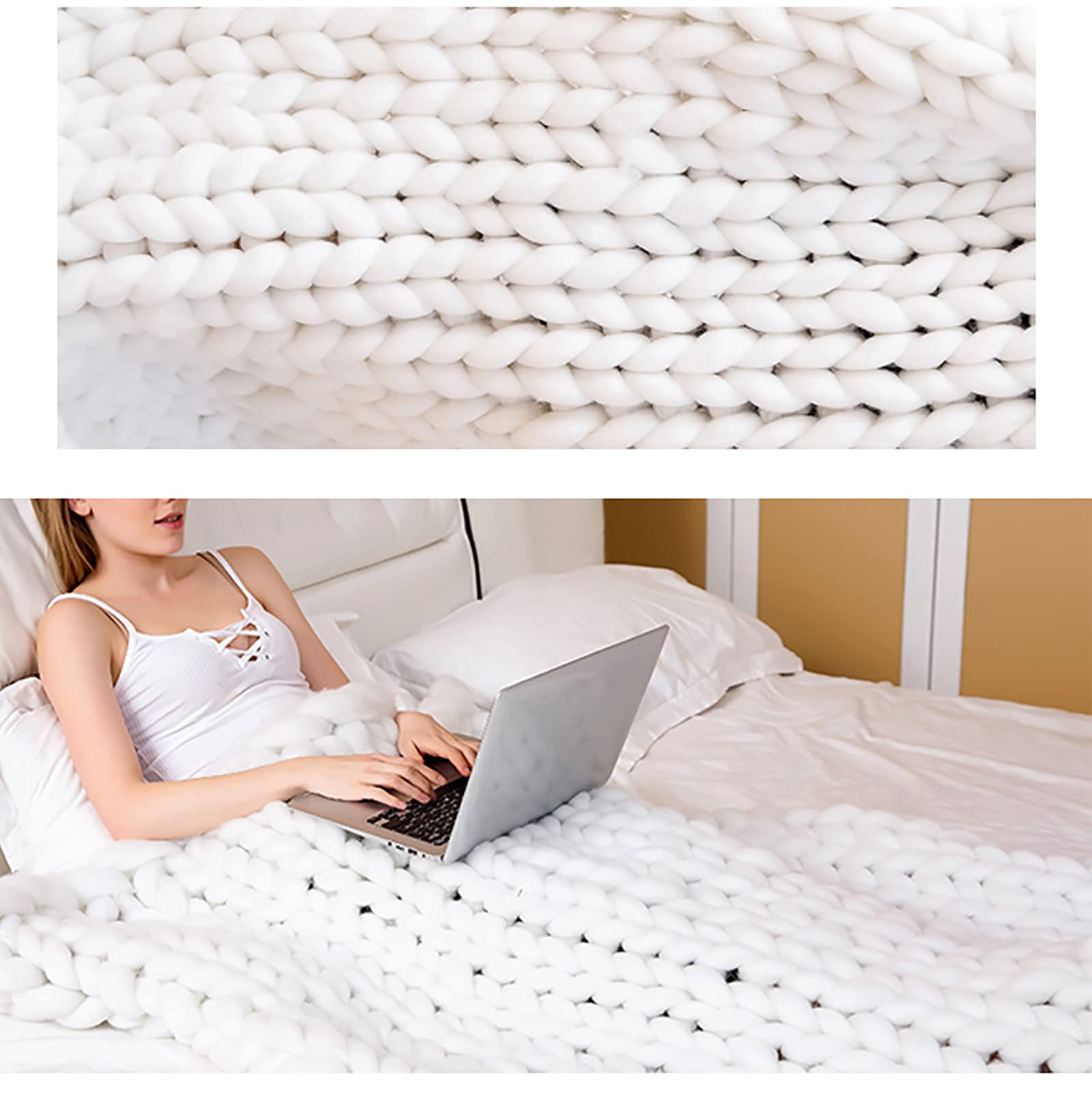 Handmade Chunky Knit Blanket - Extra Soft & Cozy Giant Knitted Throw (100x150cm, White) | Perfect for Bed, Sofa, Yoga Mat & Home Decor | Warm Winter Gift Idea