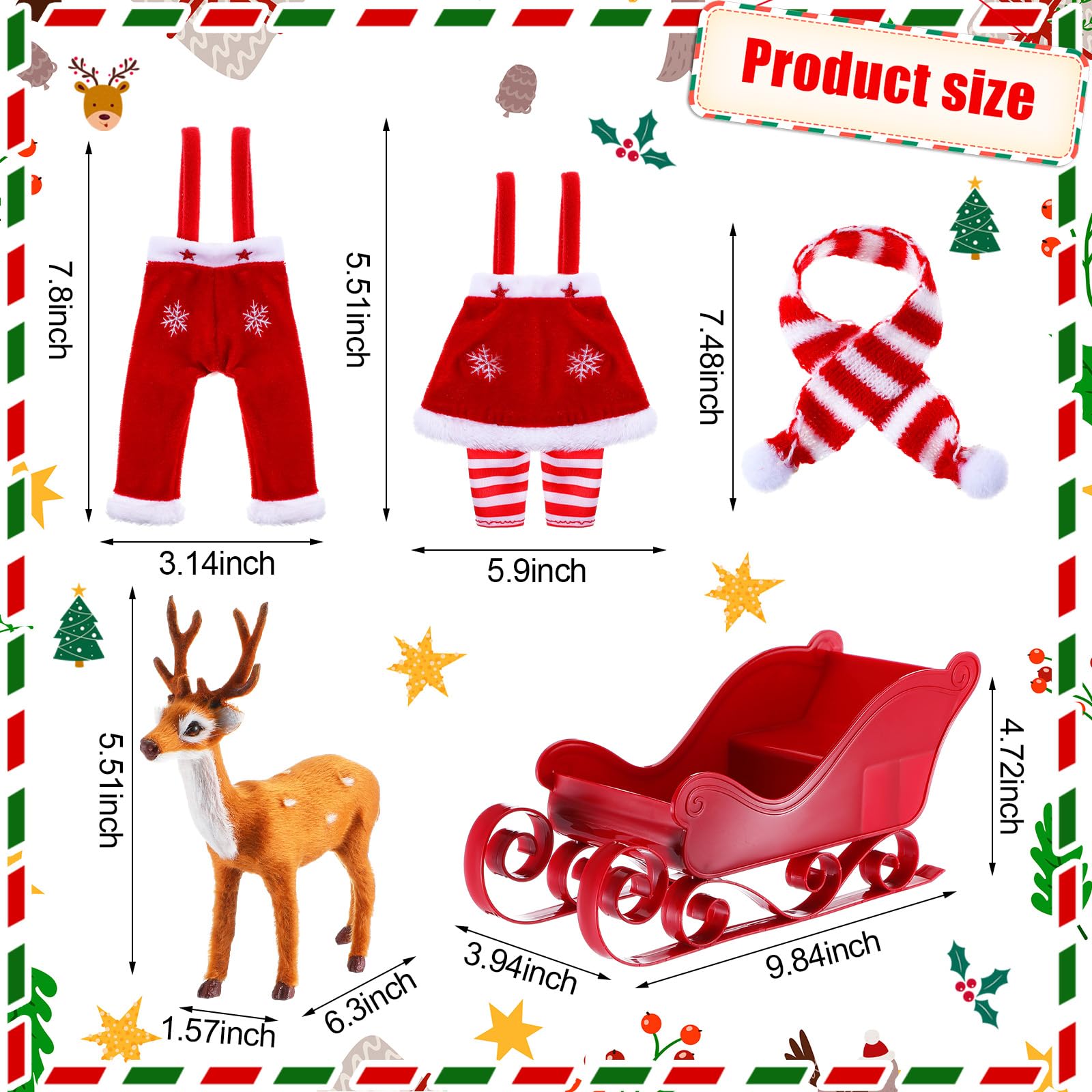 Meooeck 6-Piece Christmas Accessories Set - 2 Holiday Outfits & 4 Novelty Toy Accessories for Kids (Reindeer Theme) | Perfect for Christmas Parties, Family Photos & Festive Dress-Up
