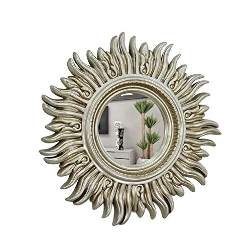 LZDD Vintage Sunburst Wall Mirror - Antique Silver Round Decorative Mirror for Living Room, Bedroom, Bathroom | Mid Century Modern Style PU Hanging Mirror for Home Decor & Wall Art