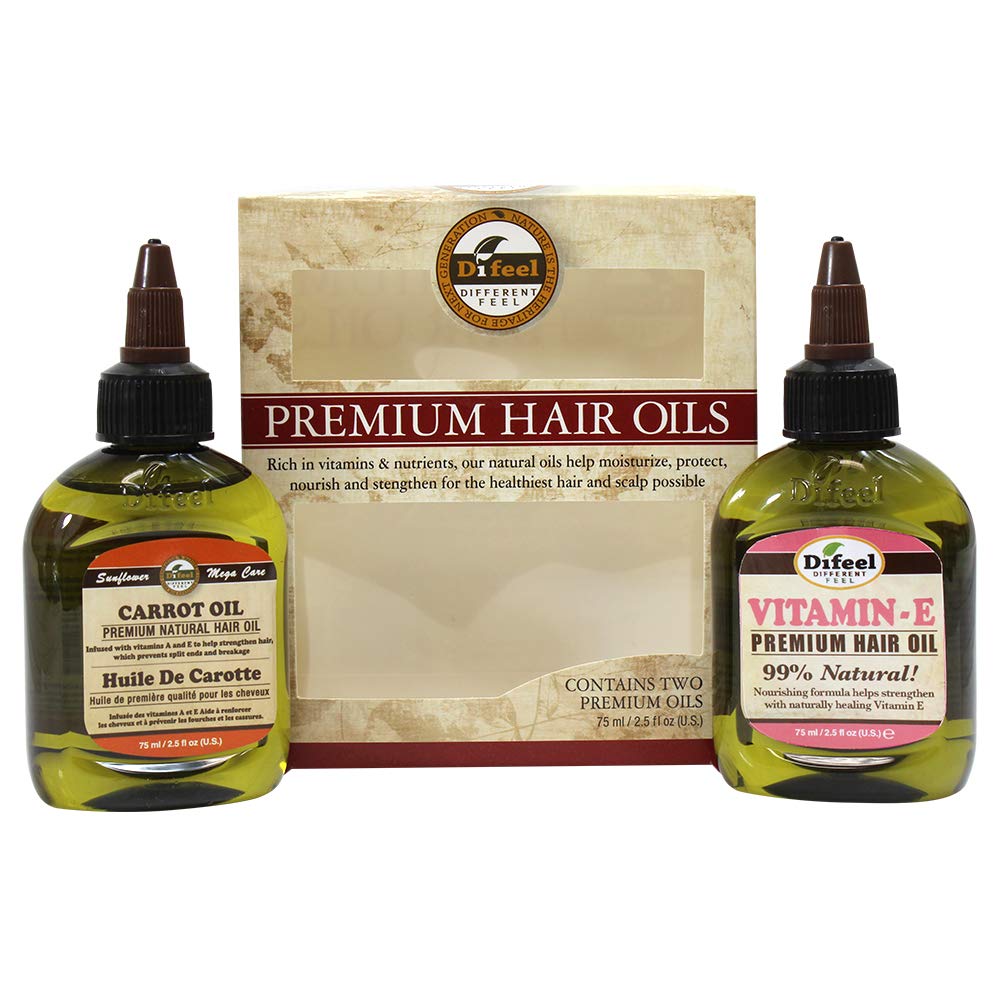 Difeel Premium Natural Hair Oil with Carrot Oil & Vitamin E - 2.5oz (2-Pack) for Hair Growth, Dry Scalp & Split Ends - Perfect for Daily Nourishment & Styling