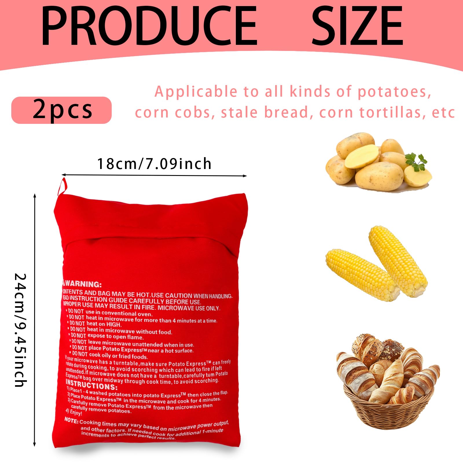 2-Pack Reusable Microwave Potato Bags for Baking - Quick & Easy 4-Minute Baked Potatoes - Perfect Kitchen Gadget for Fast Meals (Red) - Ideal for Busy Weeknights, Healthy Snacks & Family Dinners