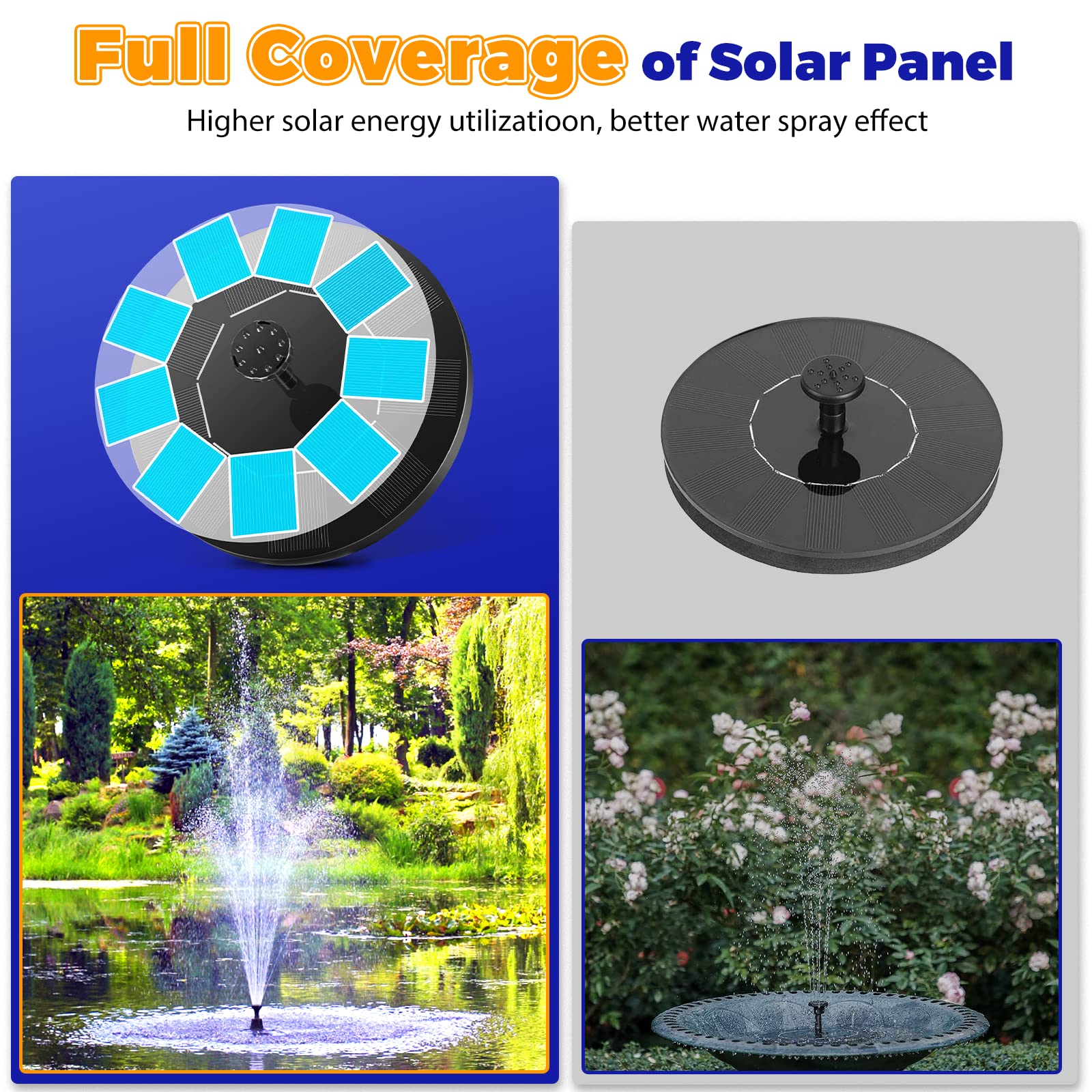 Solar Powered Floating Fountain Pump for Bird Baths, Ponds & Gardens - Outdoor Water Feature for Decoration, Relaxation & Attracting Wildlife (Perfect for Backyards, Patios & Small Water Gardens)