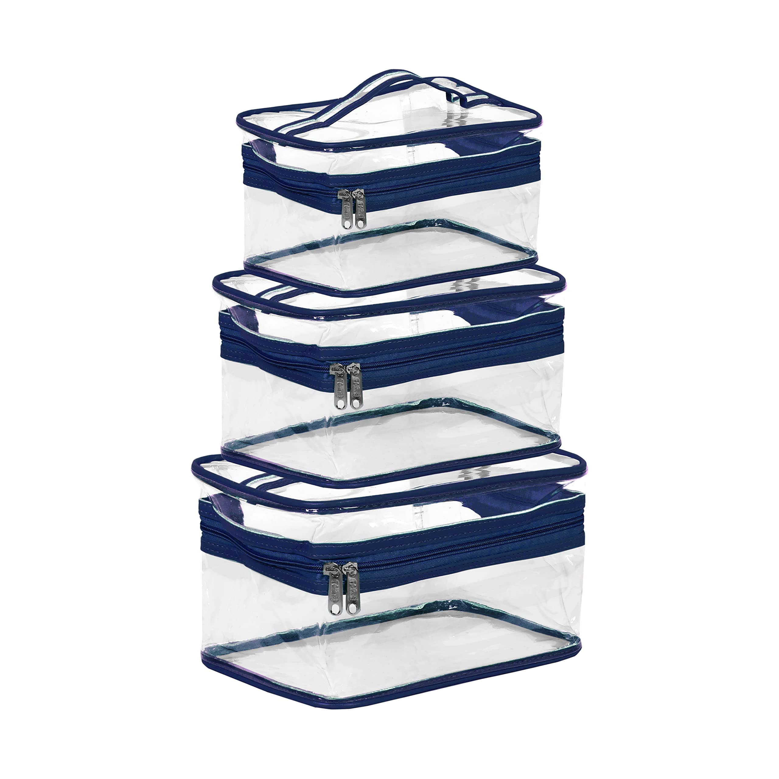 Lwvax Large Clear Toiletry Bag Set of 3 - Waterproof Travel Makeup Organizer with Zipper, Transparent Cosmetic Storage Pouch for Women & Men - Perfect for Airplane Carry-on, Gym, Beach Trips & Vacation Essentials (Blue)