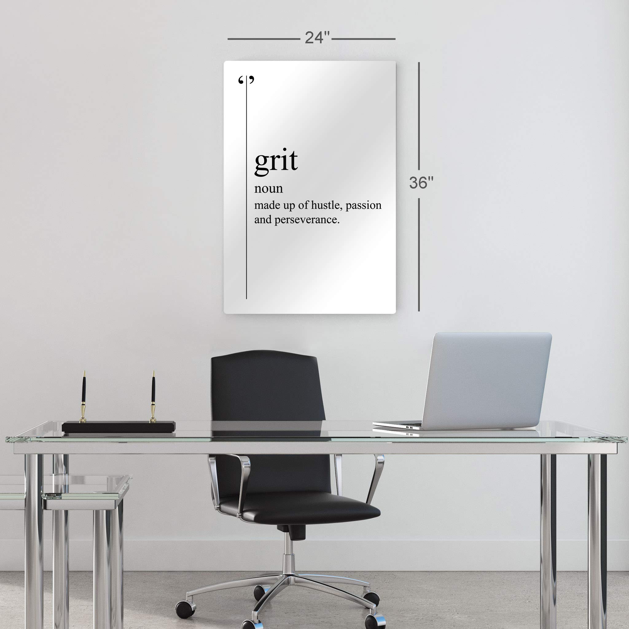 Grit Definition Black & White Dictionary Motivational Metal Wall Art - Inspirational Office & Living Room Decor - Entrepreneur Quote Print - Ready to Hang 36x24 - Perfect for Home Office, Study Room & Gift Giving