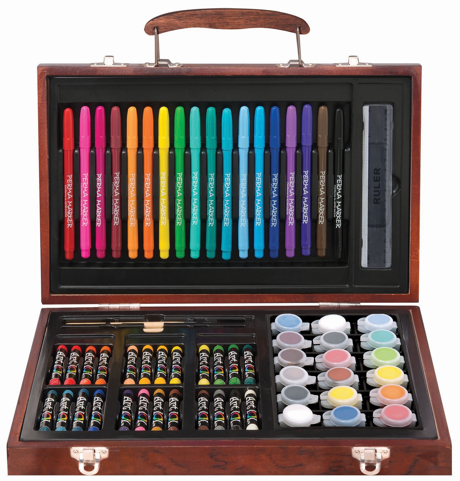 Art 101 Wooden Art Set - 65 Piece Creative Painting Kit for Kids | Perfect for Classroom, Birthday Gifts & DIY Craft Projects