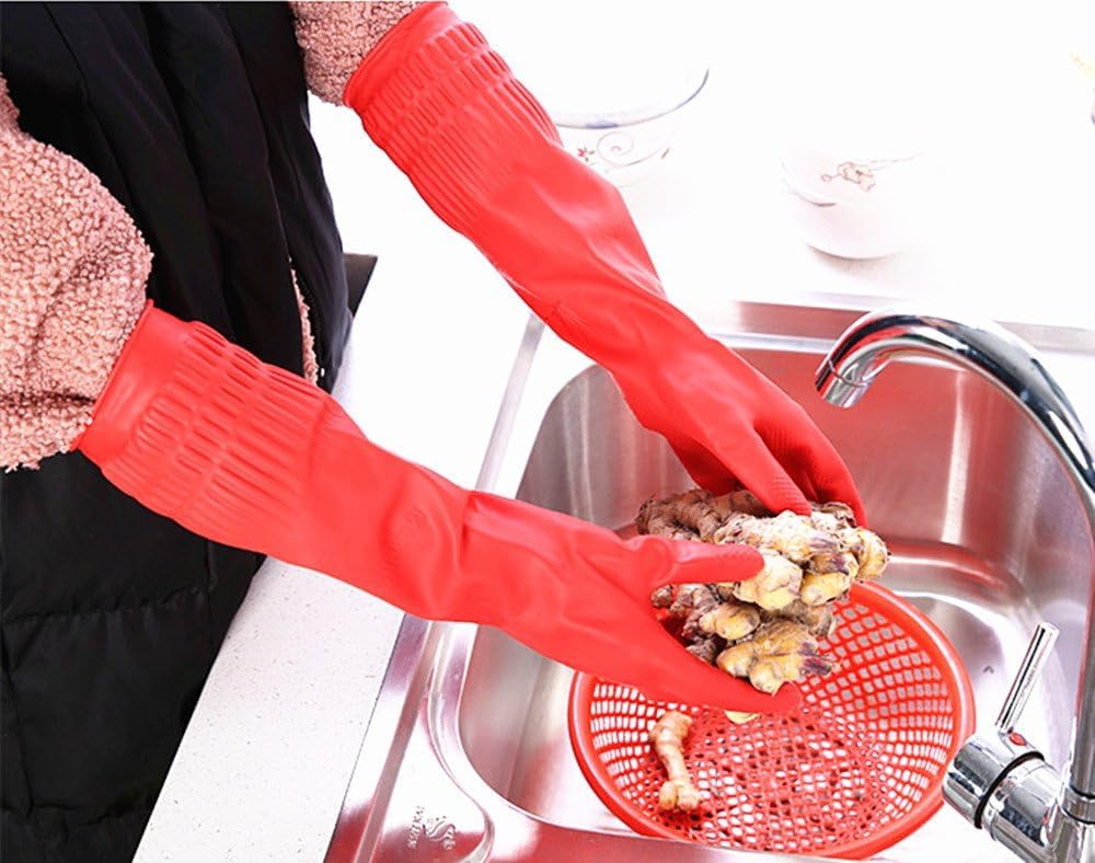 QTM Rubber Cleaning Gloves - Waterproof Reusable Dishwashing Gloves (1 Pair) - Perfect for Kitchen Cleaning, Dish Washing & Household Chores