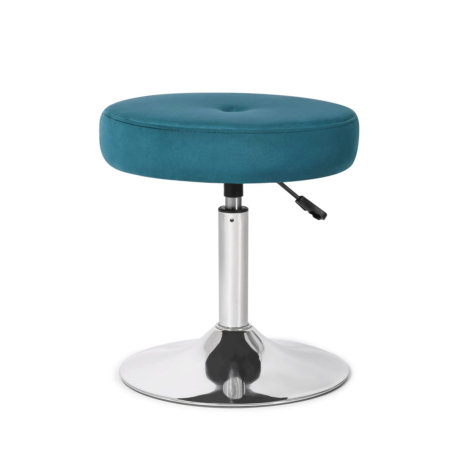 Homebeez Adjustable Velvet Round Ottoman - 360° Swivel Vanity Stool Makeup Chair in Teal | Perfect for Bedroom, Dressing Room & Beauty Salon