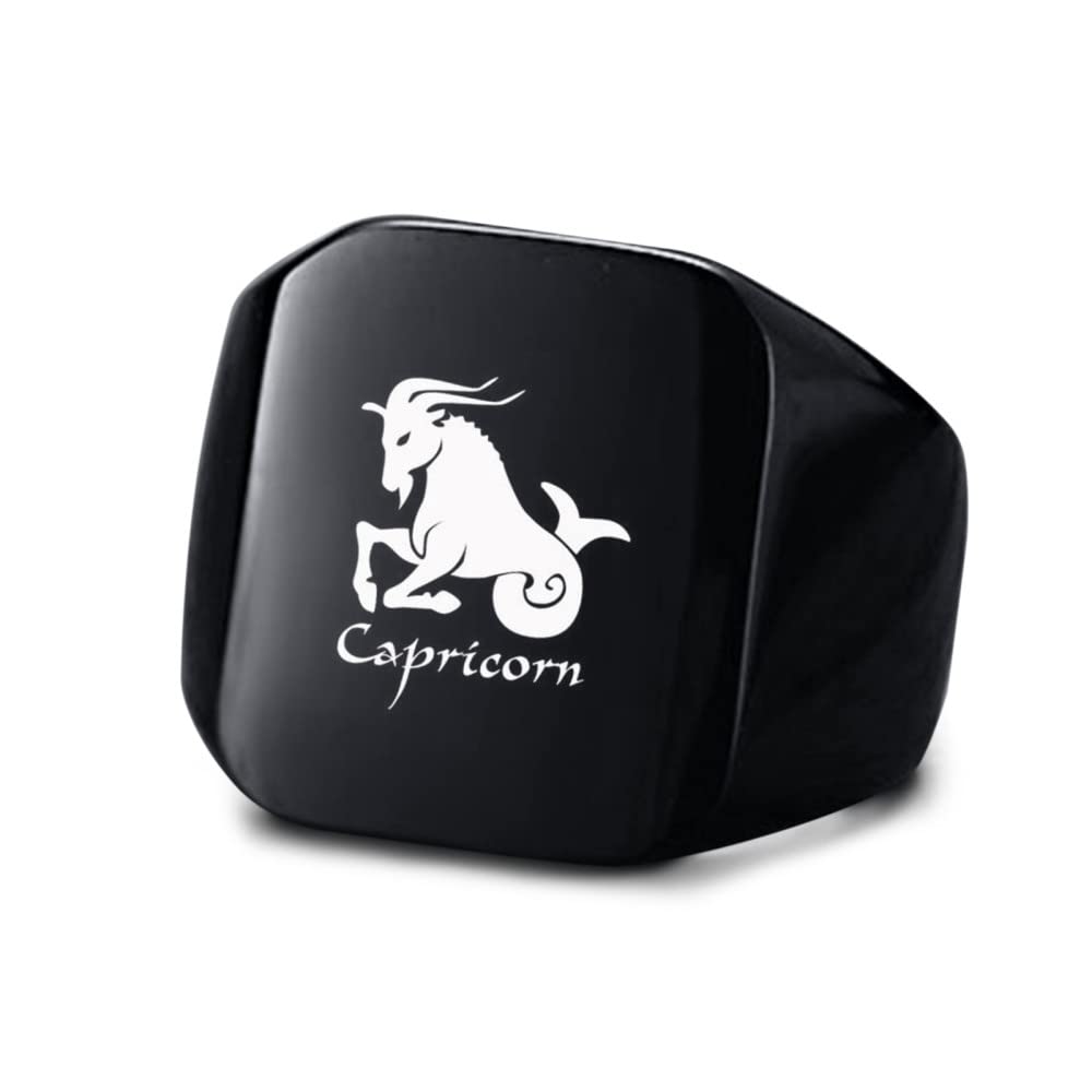 YMXCNM Stainless Steel Capricorn Zodiac Signet Ring for Men & Women - Black Punk Horoscope Astrology Jewelry, Elegant Birthday Gift for Him & Her | Perfect for Daily Wear, Parties, and Special Occasions