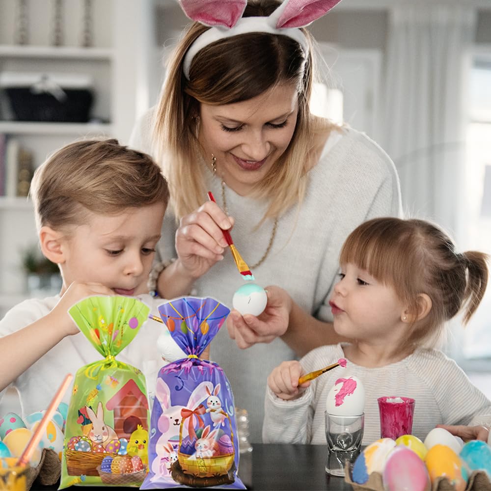 100-Pack Easter Cellophane Treat Bags with Ties - Colorful Plastic Goodie Bags for Candy, Party Favors & Easter Gift Giving - Perfect for Easter Egg Hunts, Classroom Treats & Holiday Celebrations