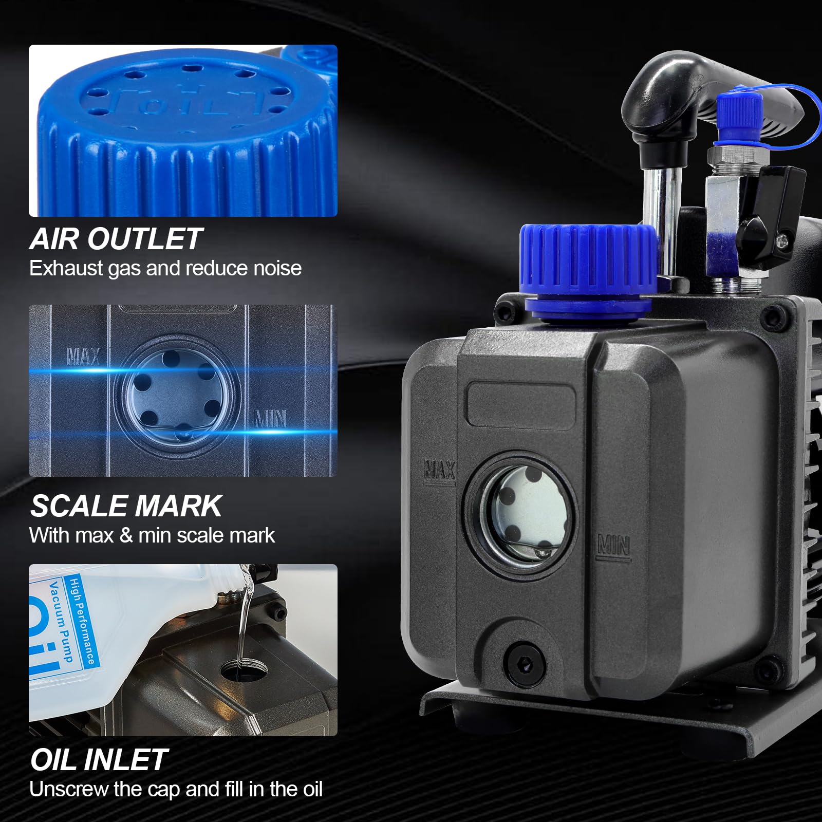4 CFM 110V 1/3 HP Single Stage Rotary Vane Vacuum Pump for HVAC & Auto AC Refrigerant Recharging - Compatible with R12 R22 R134a R410a - Includes Oil - Ideal for AC Maintenance, Refrigerant Recovery, and Automotive Repair