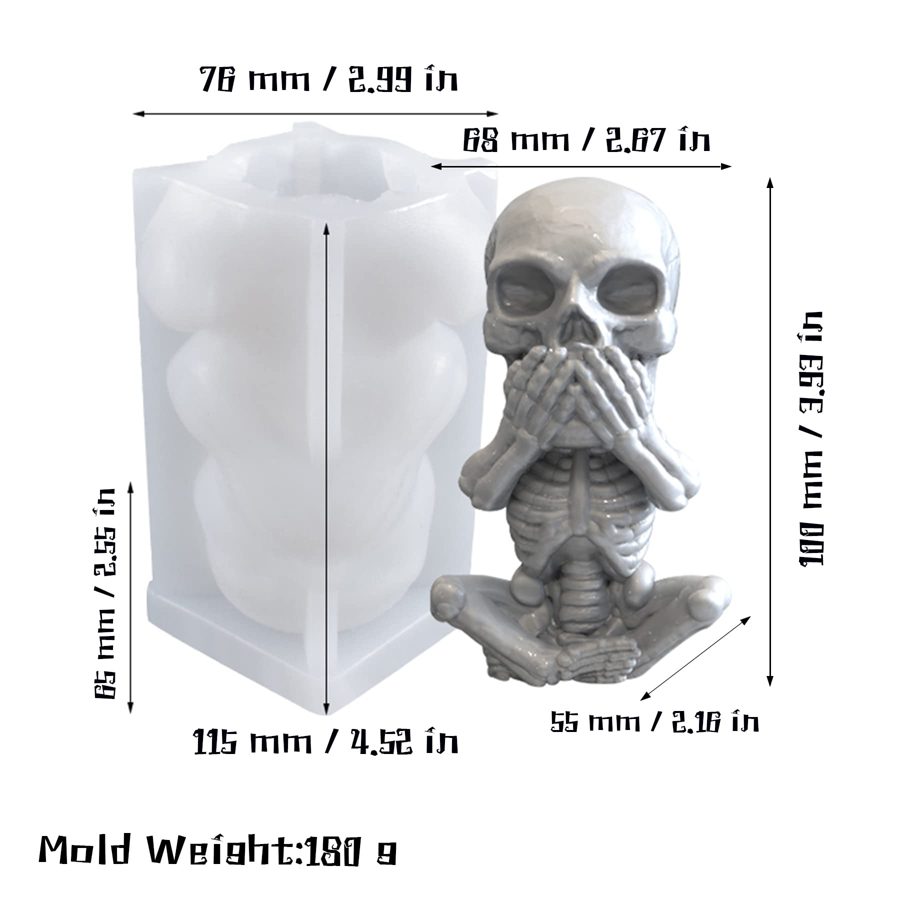 3D Skull Candle Mold - Silicone Resin Mold for DIY Aromatherapy Candles, Wax Making, Polymer Clay & Resin Casting - Perfect for Halloween Decor, Gothic Home Decor & DIY Craft Projects