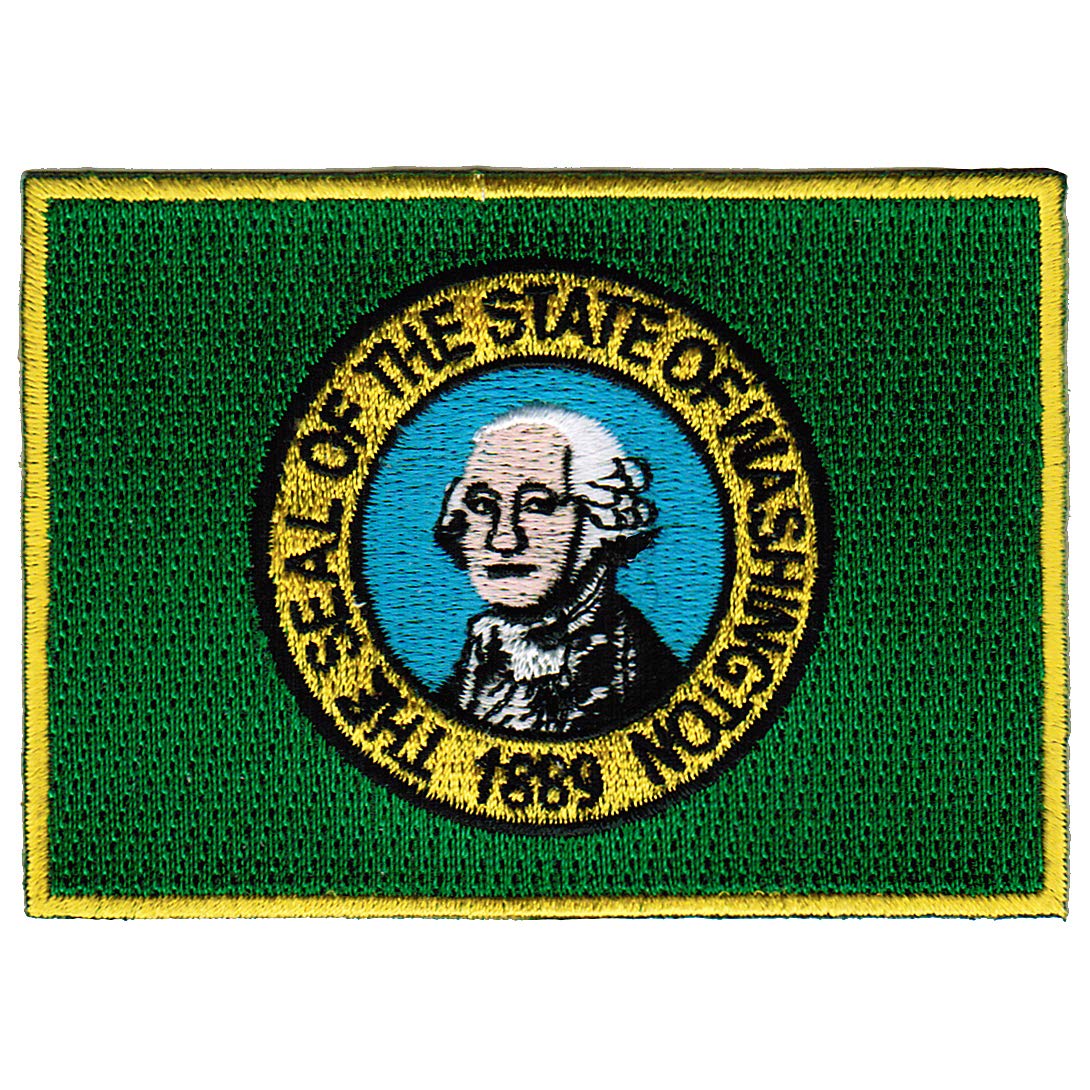 Washington State Flag Embroidered Patch - Iron-On WA Emblem for Jackets, Bags & Hats - Green Fabric Applique for DIY Crafts & Souvenirs