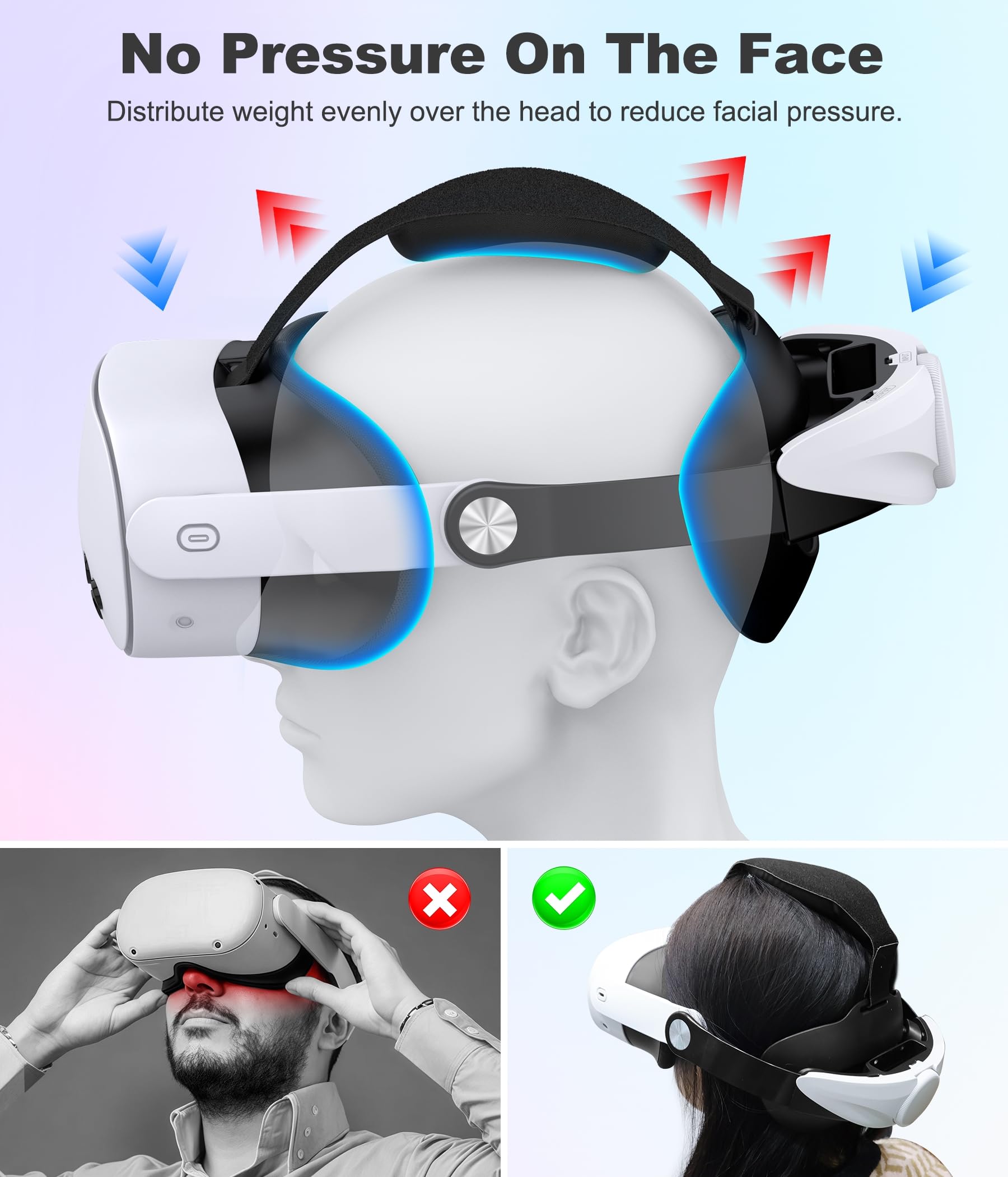 Meta Quest 2/Quest 3/Quest Pro Comfort Head Strap - Adjustable VR Headset Accessory with Soft Cushion for Enhanced Support & Pressure Relief | Perfect for Long Gaming Sessions & VR Experiences