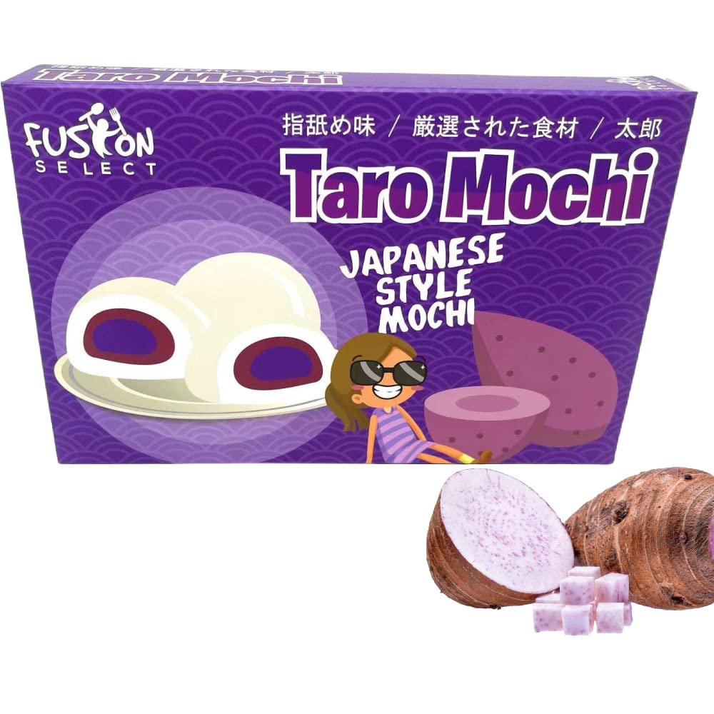 Fusion Select Mochi Daifuku Snacks - Traditional Japanese Rice Cakes with Sweet Filling - Asian Dessert for Family & Parties - Chewy Soft Texture (Taro Flavor) - Perfect for Tea Time, Gifts & Asian Cuisine Lovers