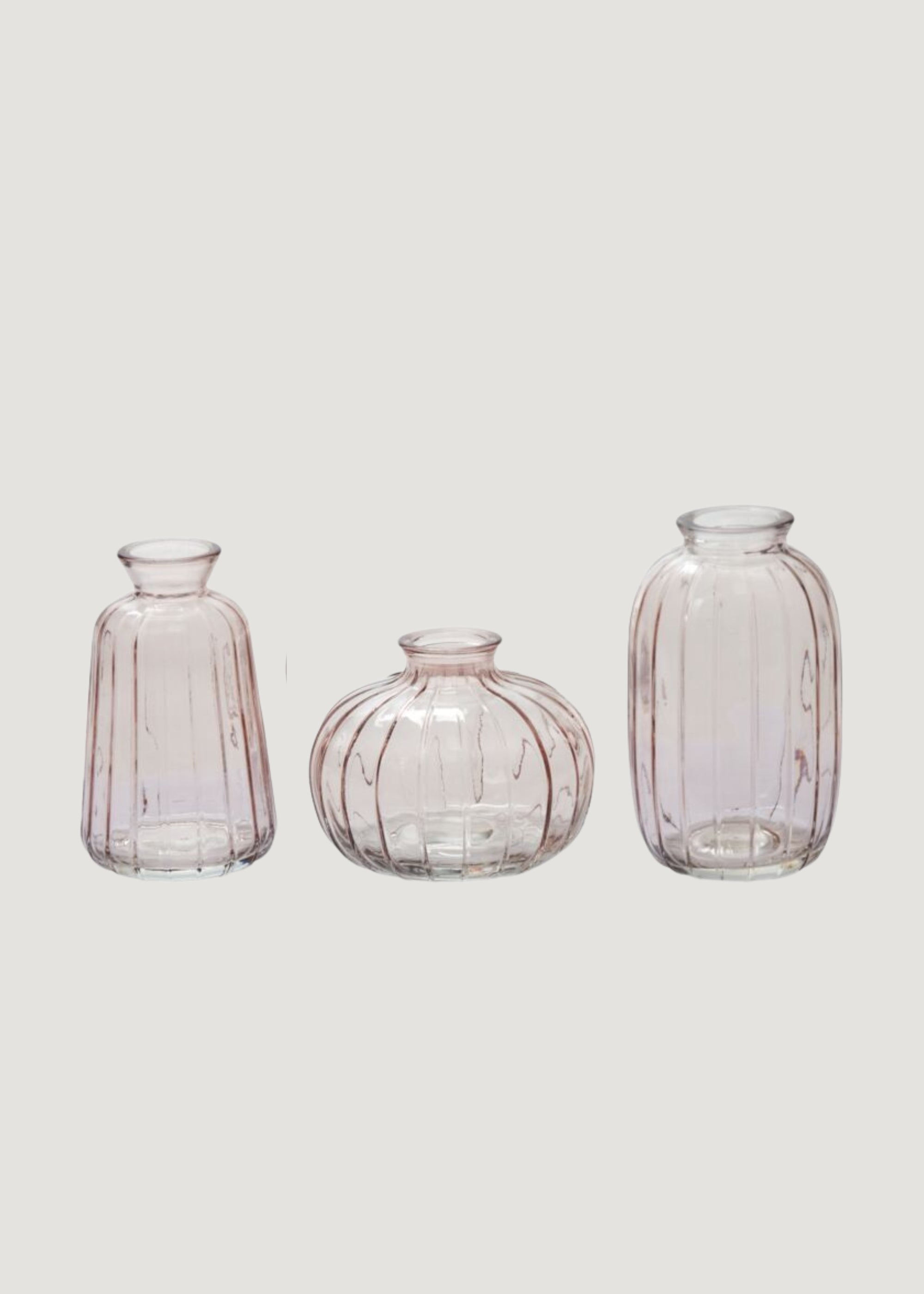 Set of 3 Pale Pink Glass Bud Vases - 3.25