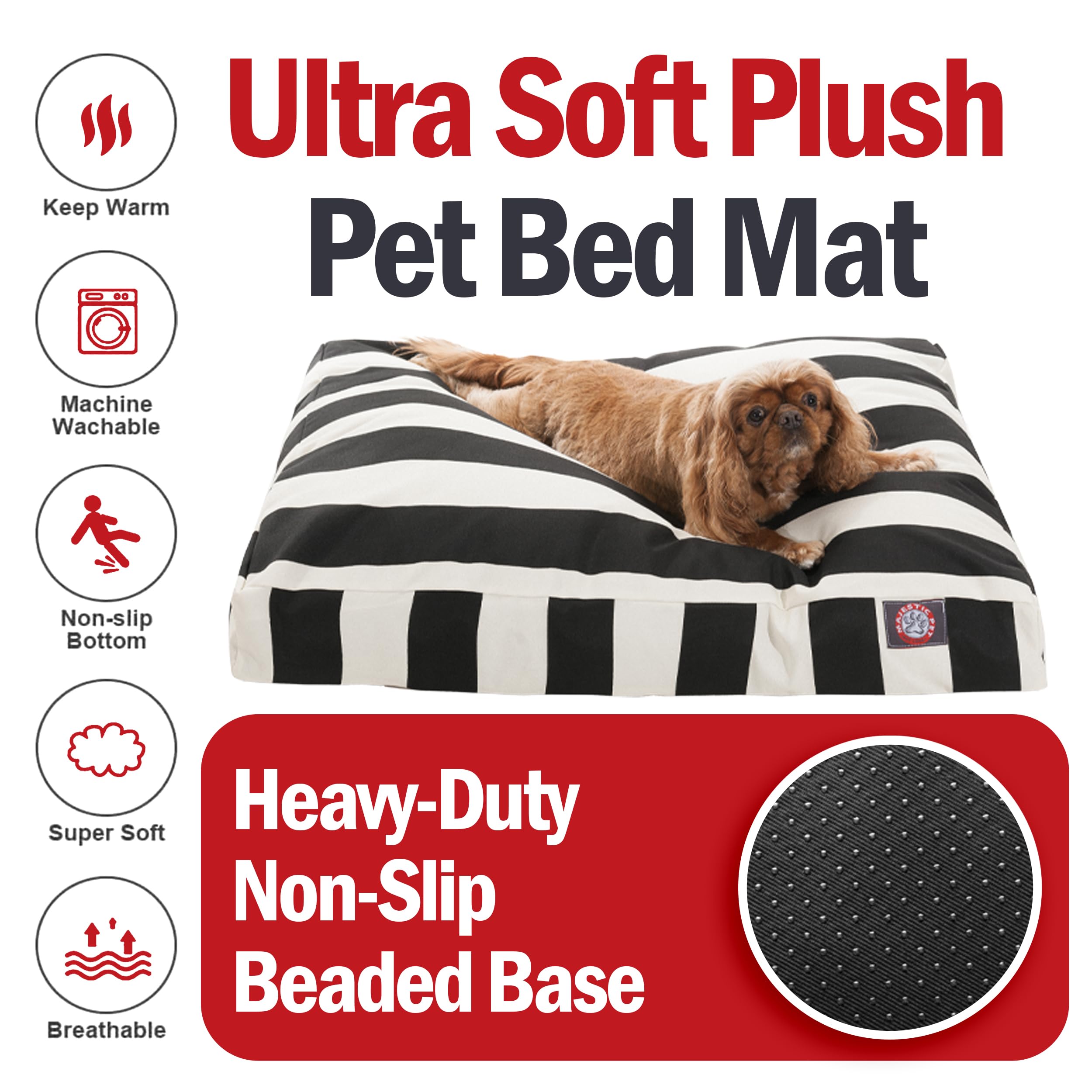 Majestic Pet Stripes Rectangle Medium Dog Bed – Washable, Non-Slip & Comfy Pet Bed with Removable Cover – Polyester Fiber Crate/Kennel Bed for Dogs – Perfect for Sleeping, Lounging & Travel (Medium, Black)