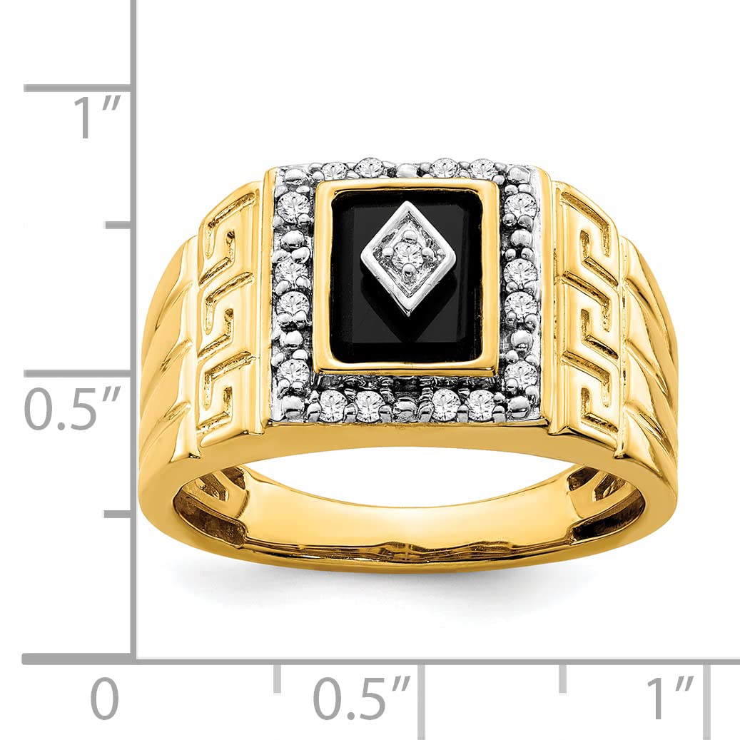 14K Yellow Gold Onyx & Diamond Greek Key Men's Ring - Size 10 | Luxury Statement Jewelry for Weddings, Anniversaries & Gifts