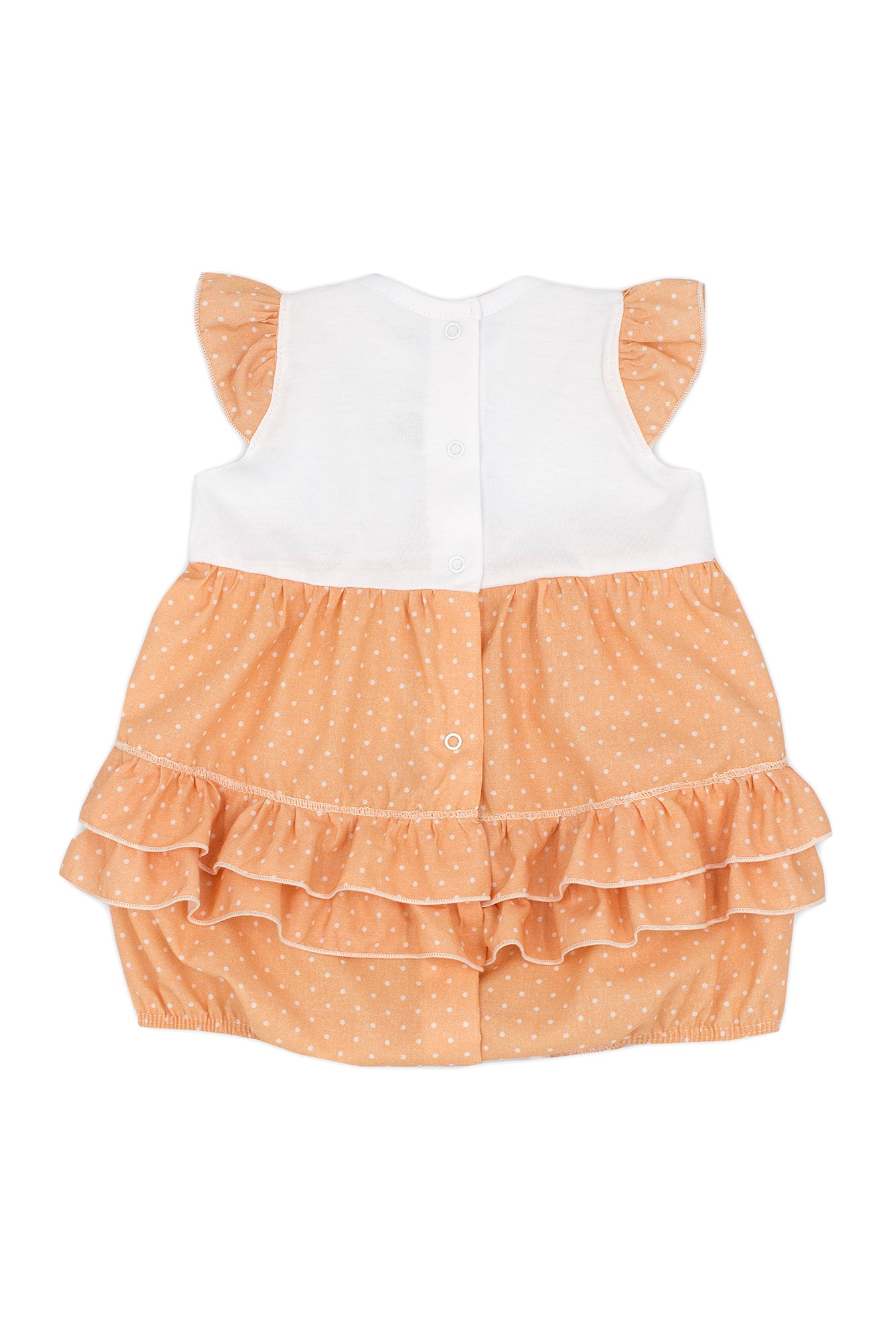 Romilly Apricot Polka Dot Baby Romper Jumpsuit - Soft Cotton Playwear for Girls, Perfect for Summer Outfits & Photoshoots