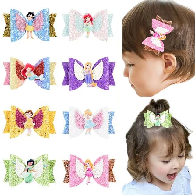 8 Pcs Fairy Princess Hair Clips for Girls & Toddlers - Cute Angel, Mermaid, Minnie Mouse Hair Barrettes - Soft Fabric Hair Accessories for Kids - Perfect for Birthday Parties, School, and Daily Wear