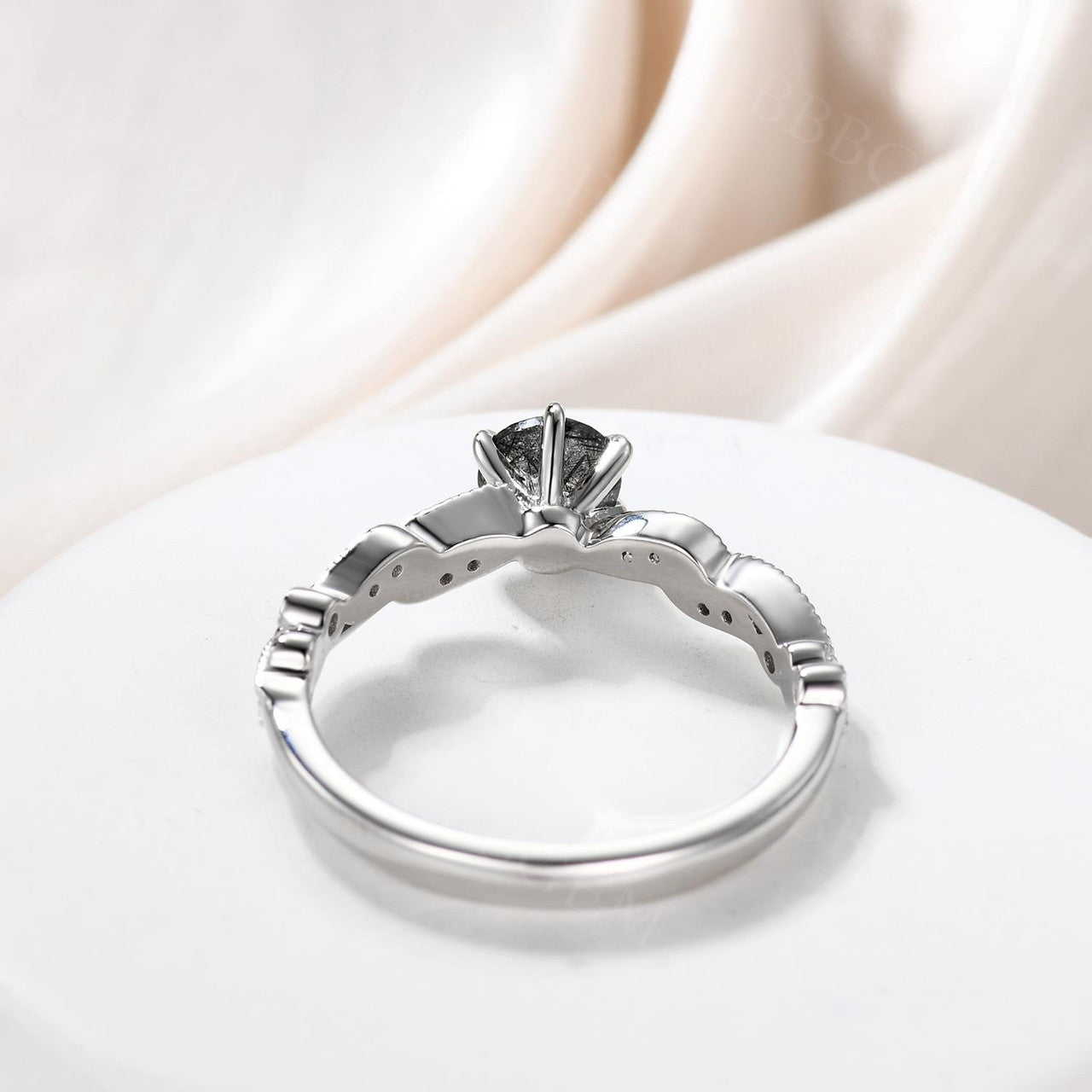 Natural Black Rutilated Quartz Engagement Ring with Diamond Accents - Elegant Wedding Band for Women, Perfect for Proposals, Anniversaries & Special Occasions