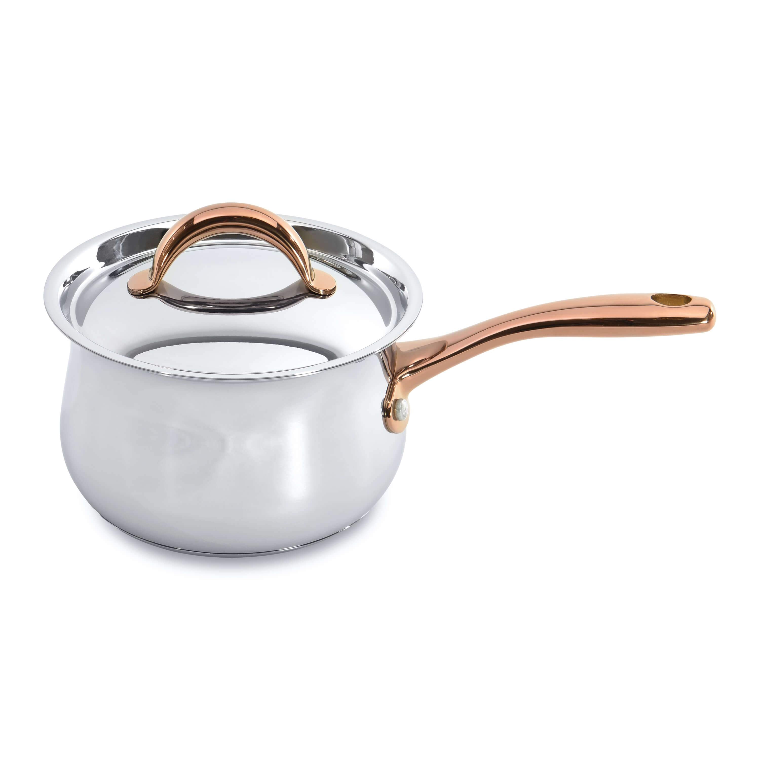 BergHOFF Ouro Gold 18/10 Stainless Steel 2.5qt Saucepan with Stainless Steel Lid - Premium Cookware for Sauces, Soups & Stews - Perfect for Gas, Electric & Induction Stovetops