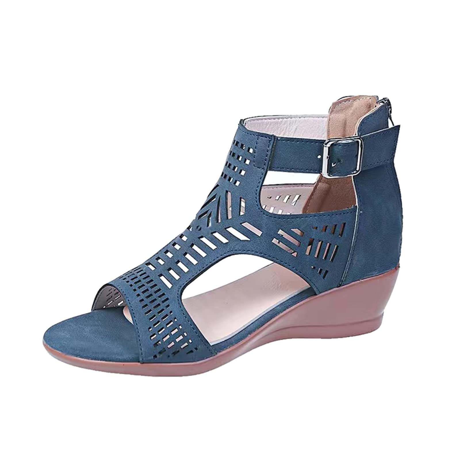 Women's Casual Buckle Cutout Peep Toe Wedge Heel Sandals - Stylish Summer Walking Shoes for Beach, Party & Everyday Wear