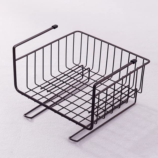 Stainless Steel Under Shelf Storage Basket - Hanging Kitchen Organizer Rack for Cupboard, Desk & Countertop - Space Saving Home Storage Solution (Black) | Perfect for Spices, Utensils & Small Appliances