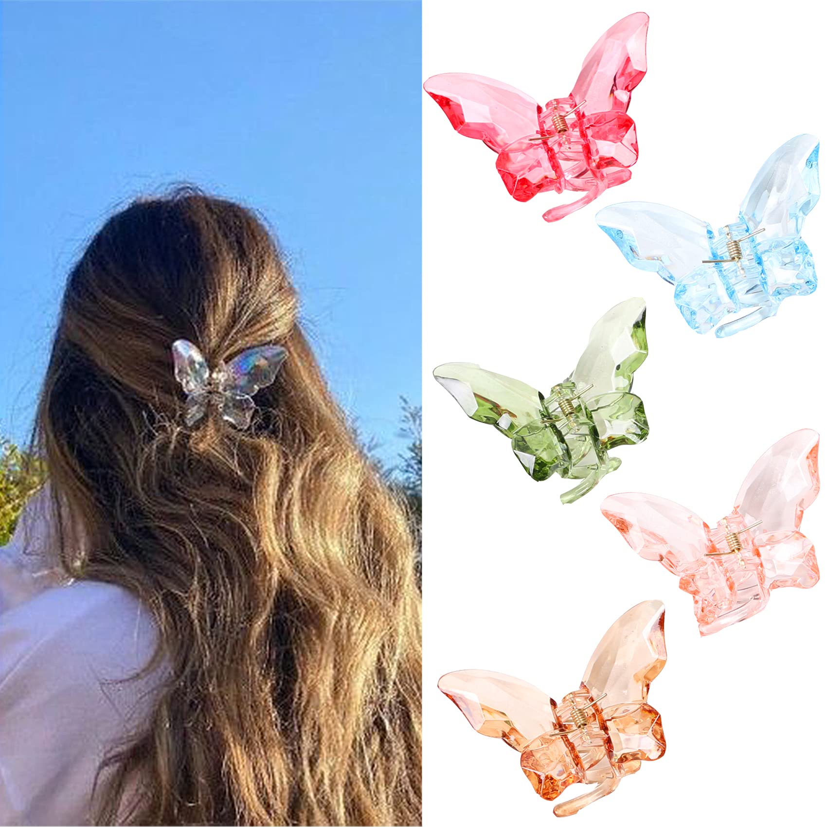 NAISIER Large Butterfly Hair Clips for Women & Girls - 3.3 Inch Hair Claw Clips, 5 Pack Hair Accessories for Thick Hair, Ponytails & Updos