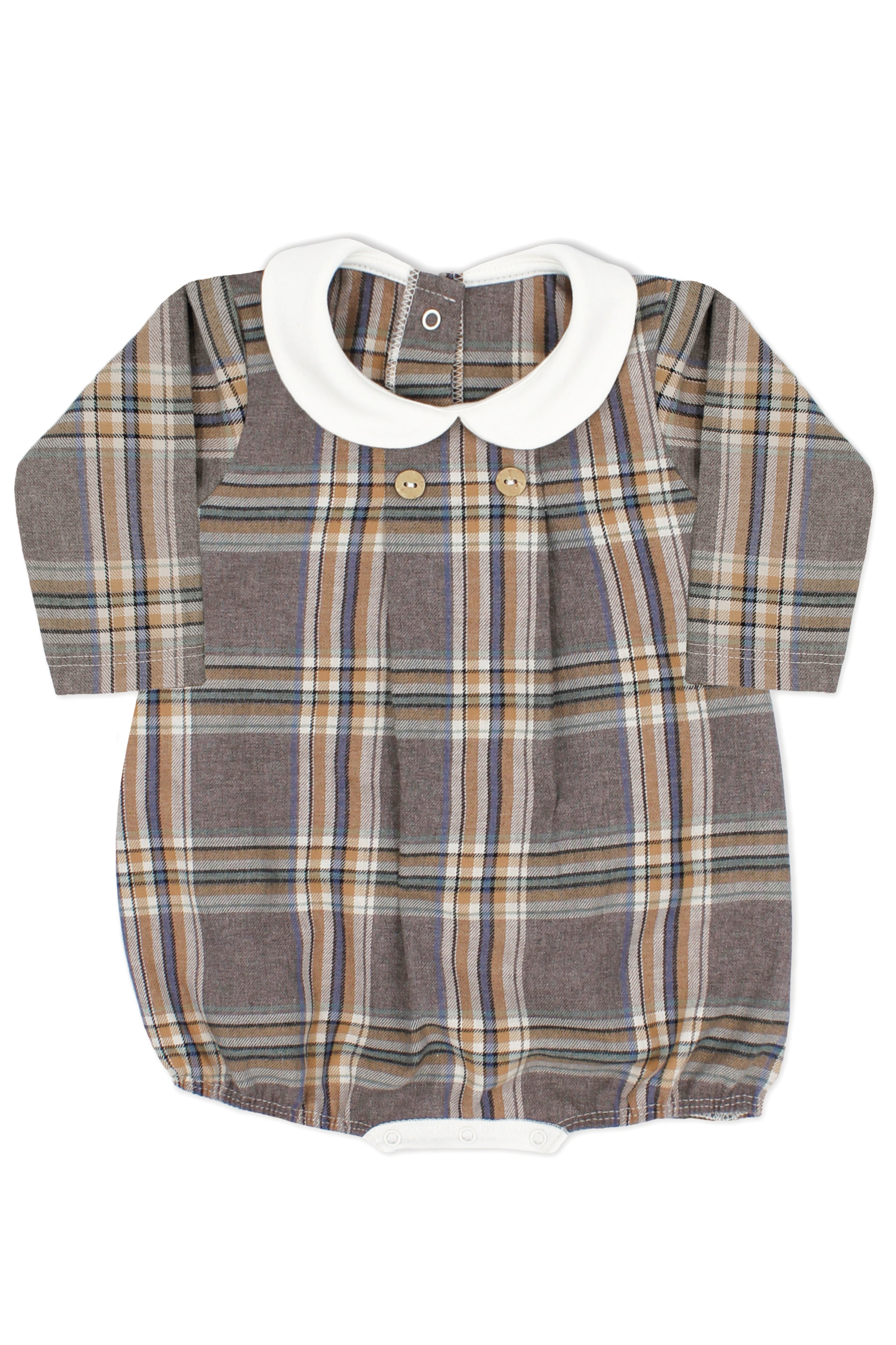 Stylish Ronan Brown Tartan Romper for Babies & Toddlers - Soft Cotton Jumpsuit with Adjustable Straps - Perfect for Family Photos, Holidays & Special Occasions