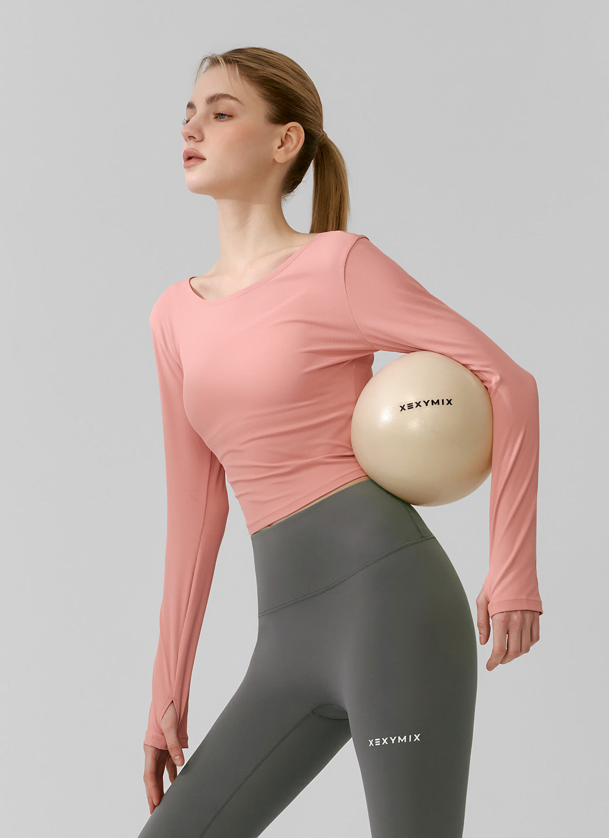 Stylish Ribbed Back Slit Long Sleeve Top with Fingerhole Design - Perfect for Casual Outings, Office Wear & Date Nights