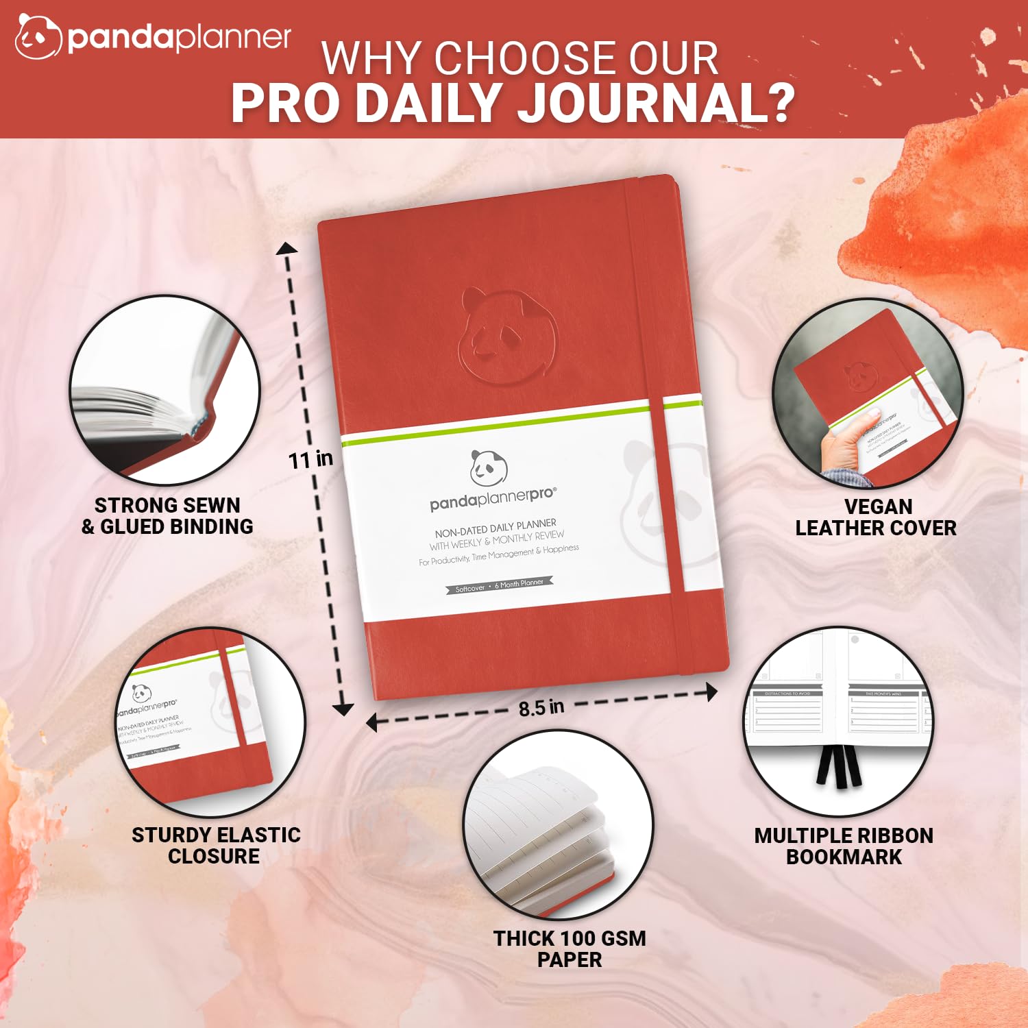Panda Planner Pro 2025 Undated Daily Planner with Hourly Schedule - 8.5