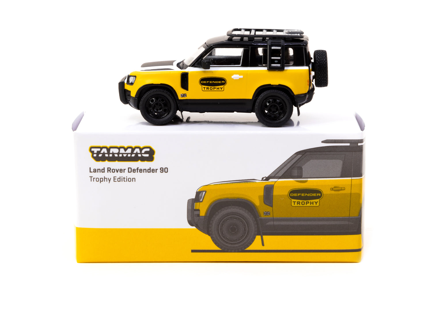 Tarmac Works 1/64 Scale Land Rover Defender 90 Trophy Edition Diecast Model Car - Collectible Miniature SUV for Display & Racing Scenes