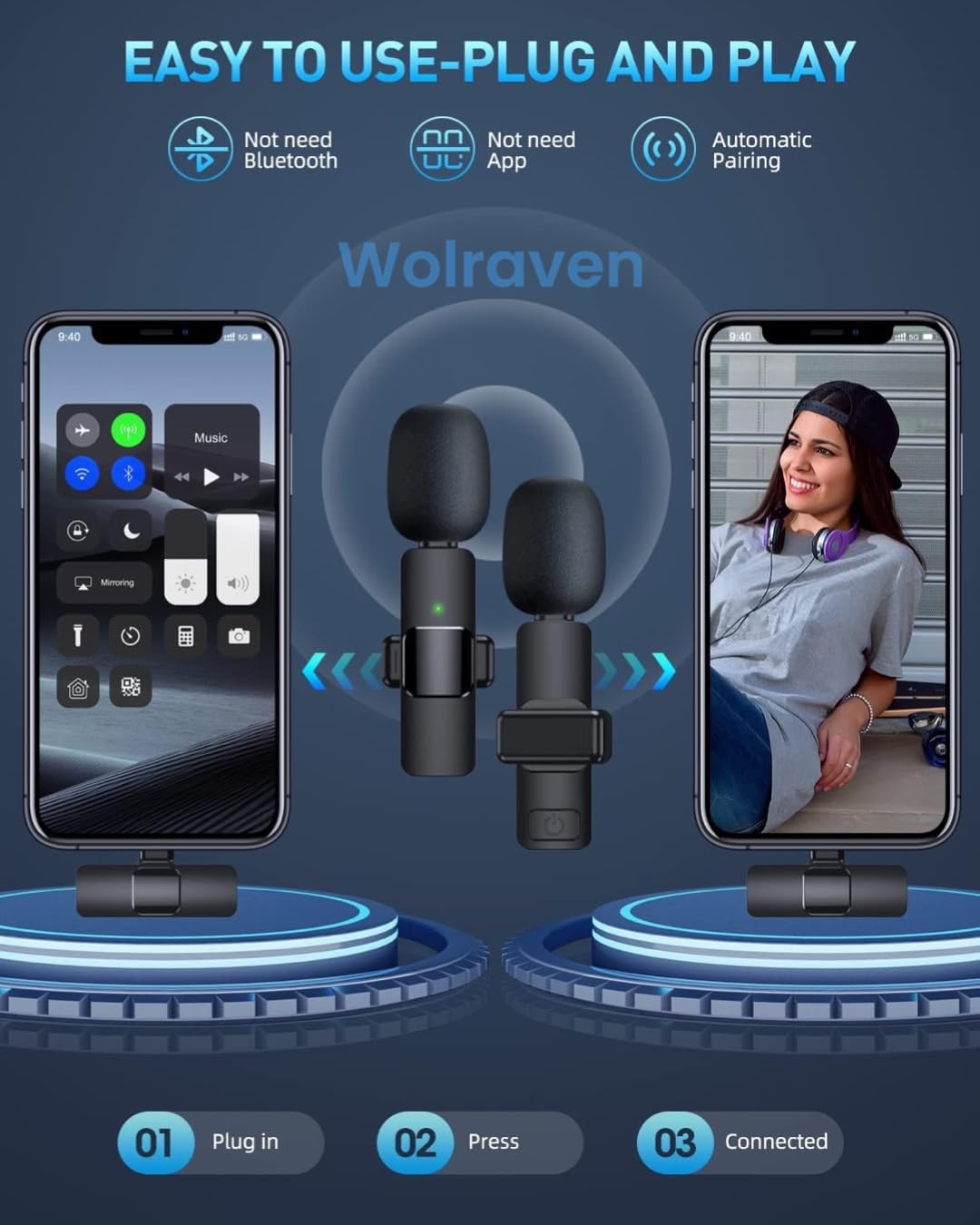 Wireless Microphone for iPhone 15 Series, iPad, Android - USB-C Clip-on Lavalier Mic for Video Recording, Interviews, TikTok, YouTube, Live Streaming, Podcasting (2 Pack) - Perfect for Content Creators, Vloggers & Online Meetings