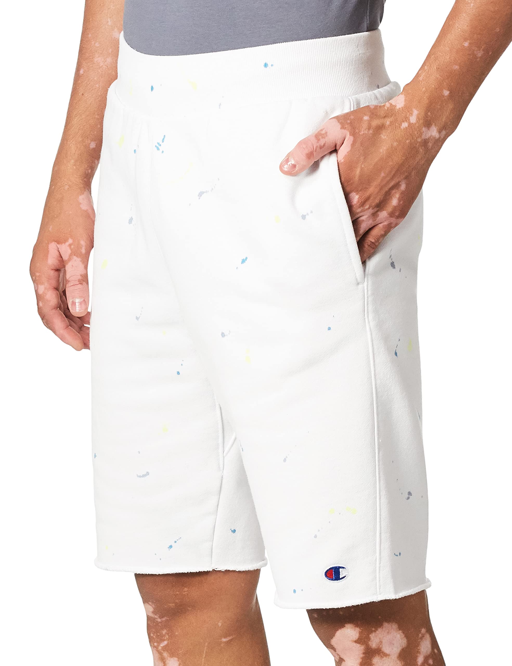 Champion Reverse Weave Paint Splatter Shorts - White XL | Comfortable Cotton Athletic Shorts for Men | Perfect for Gym, Running & Casual Wear