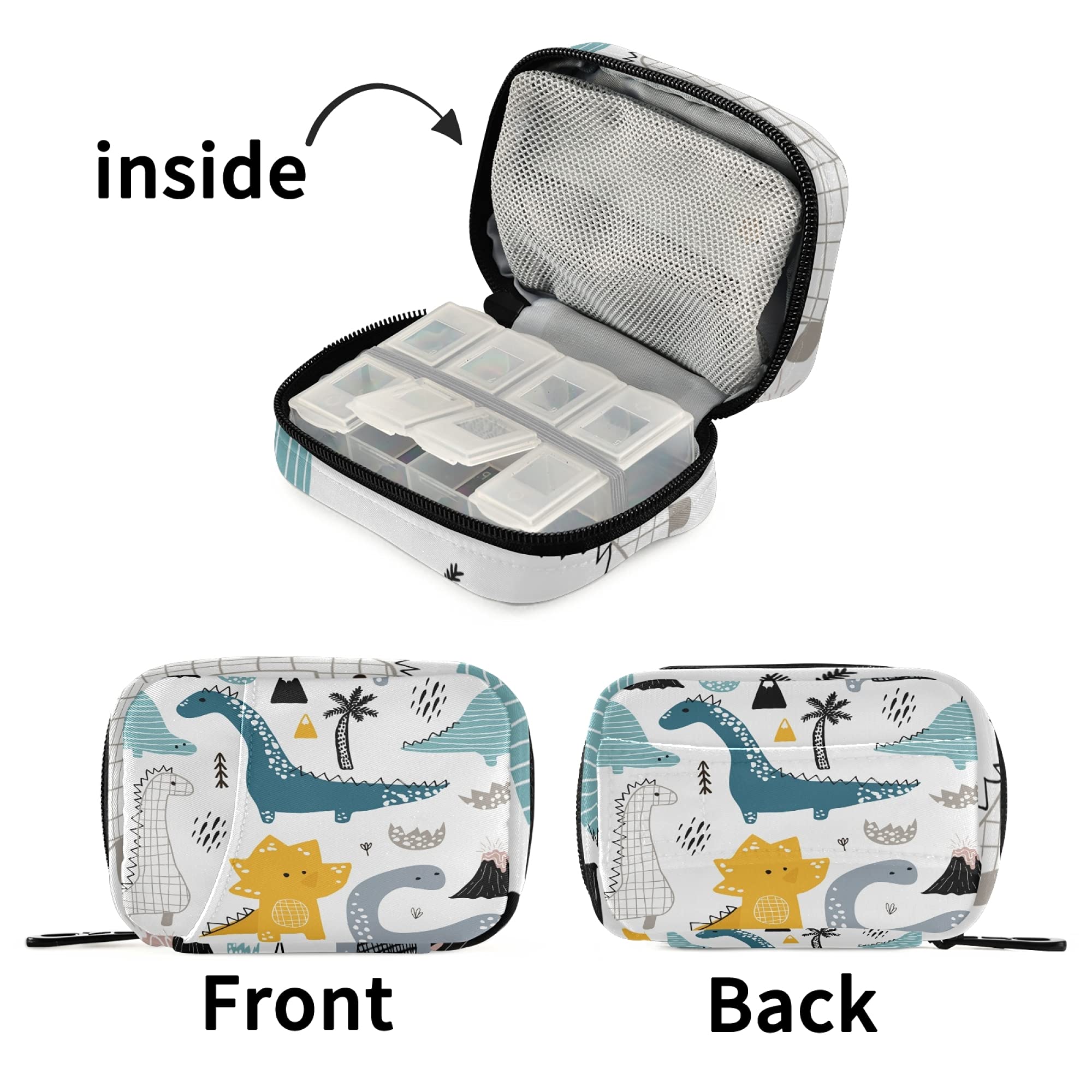 Dinosaur Pill Organizer Case - 7 Day White Dino Vitamin Box, Medicine Container & Supplement Holder | Perfect for Travel, Home Use & Daily Medication Management